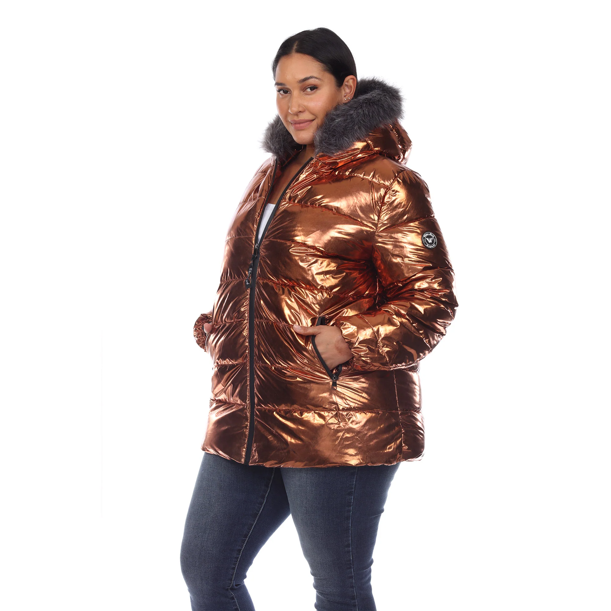 White Mark Women's Metallic Puffer Coat with Hoodie - Image 10