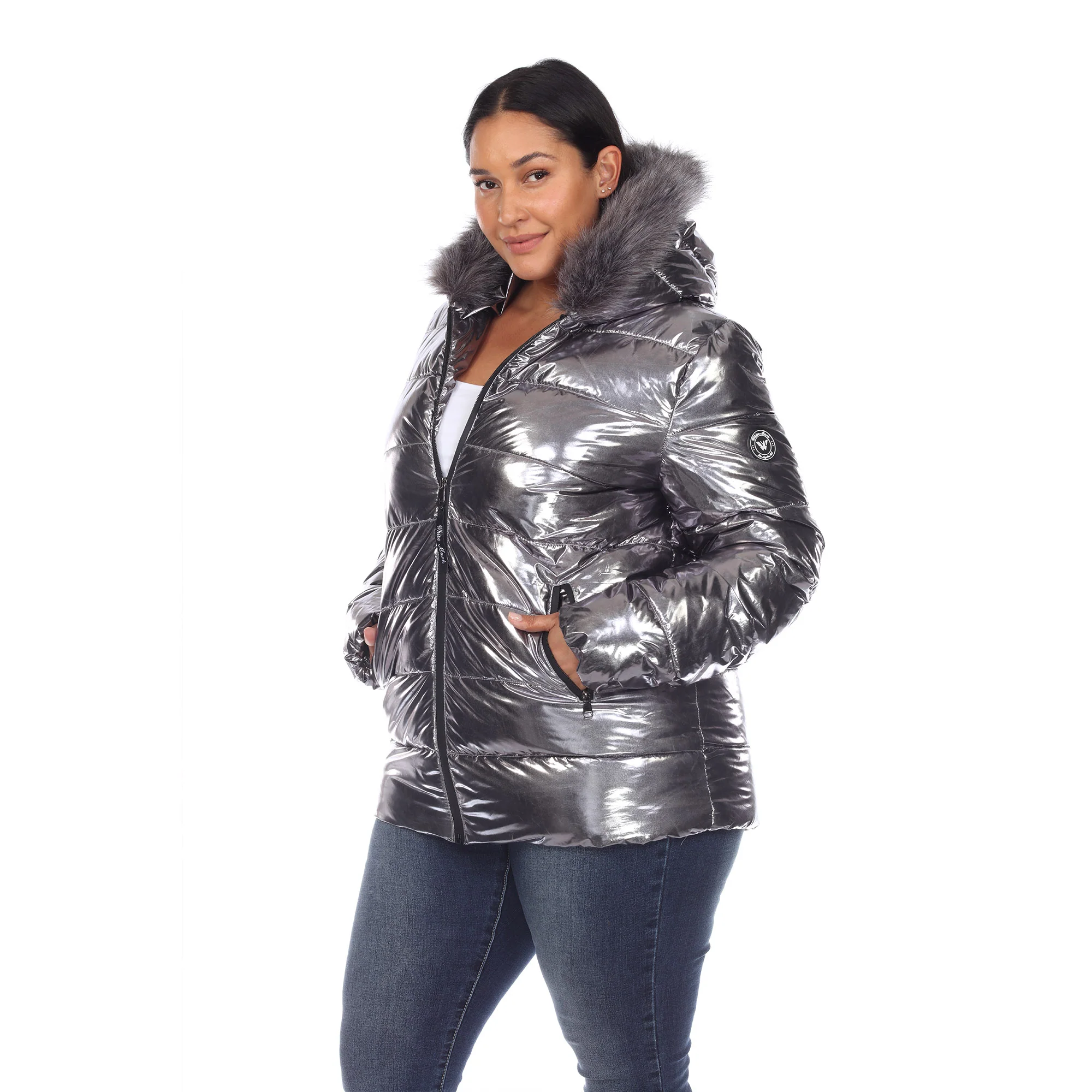 White Mark Women's Metallic Puffer Coat with Hoodie - Image 11