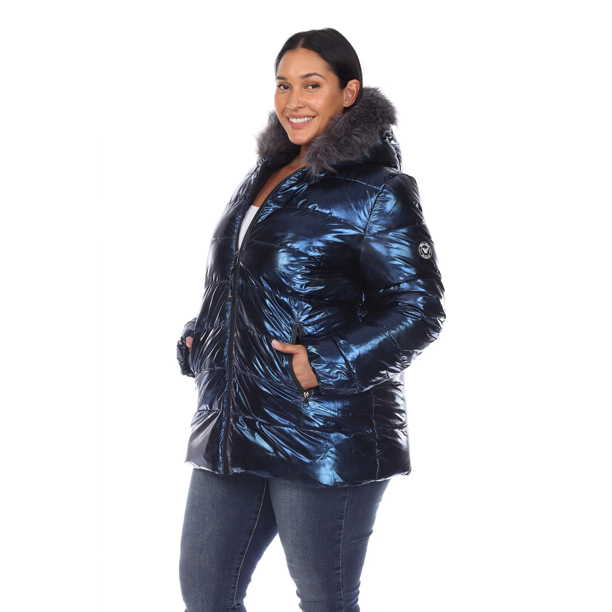 White Mark Women's Metallic Puffer Coat with Hoodie - Image 12