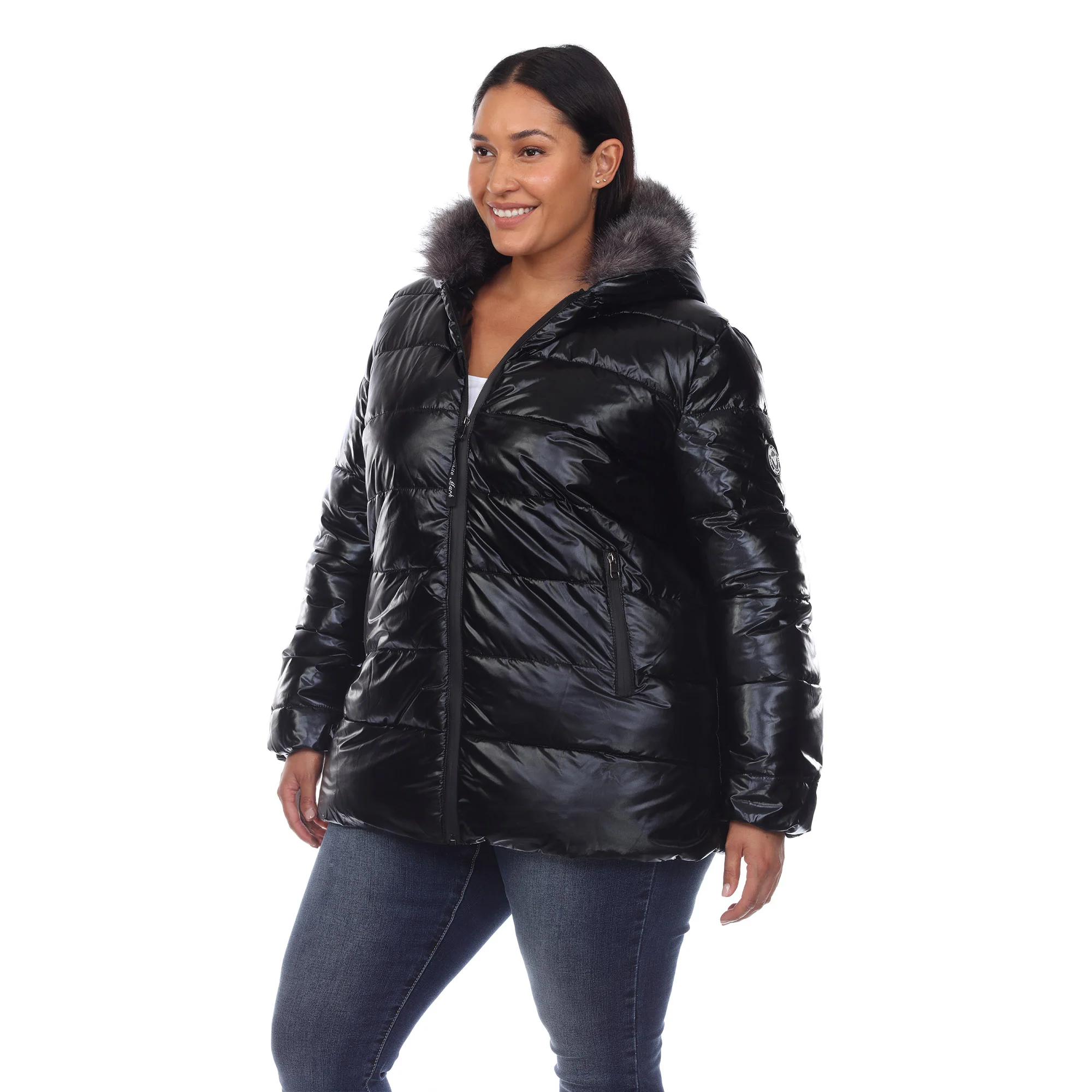 White Mark Women's Metallic Puffer Coat with Hoodie - Image 7