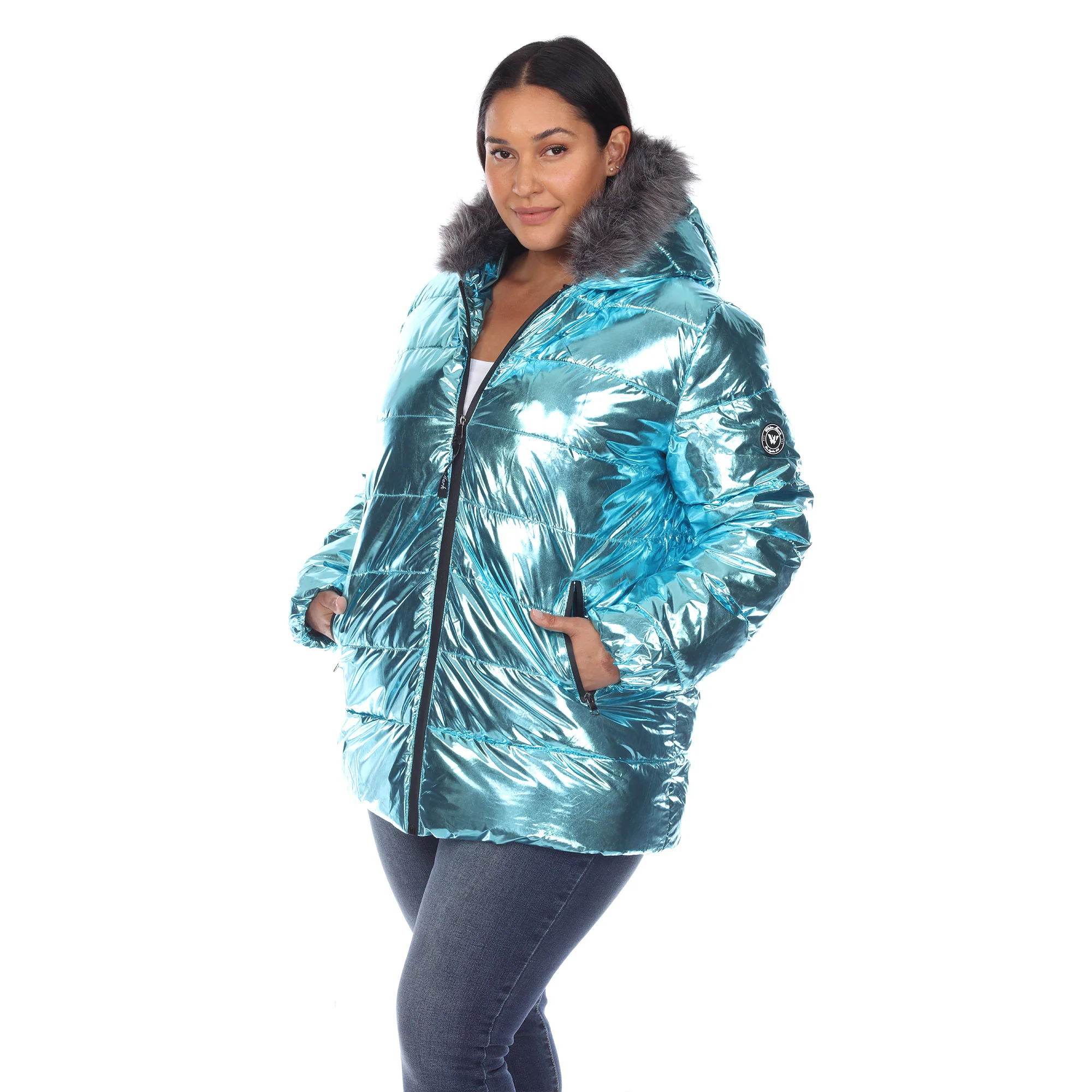 White Mark Women's Metallic Puffer Coat with Hoodie - Image 8