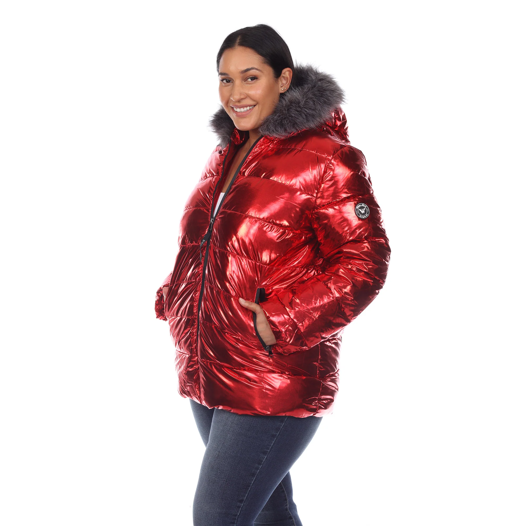 White Mark Women's Metallic Puffer Coat with Hoodie - Image 9