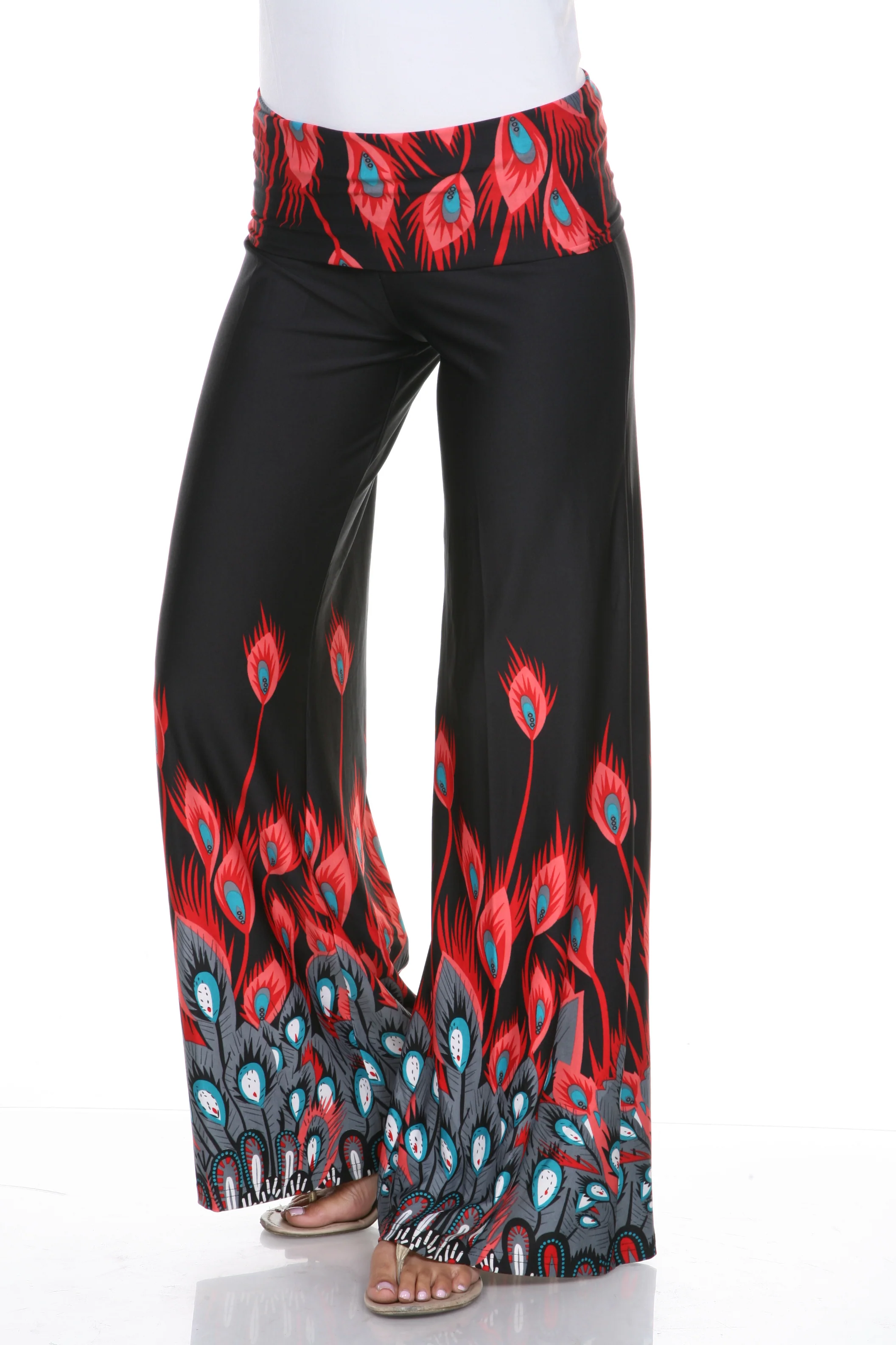 White Mark Women's Peacock Print Palazzo Pants - Image 3