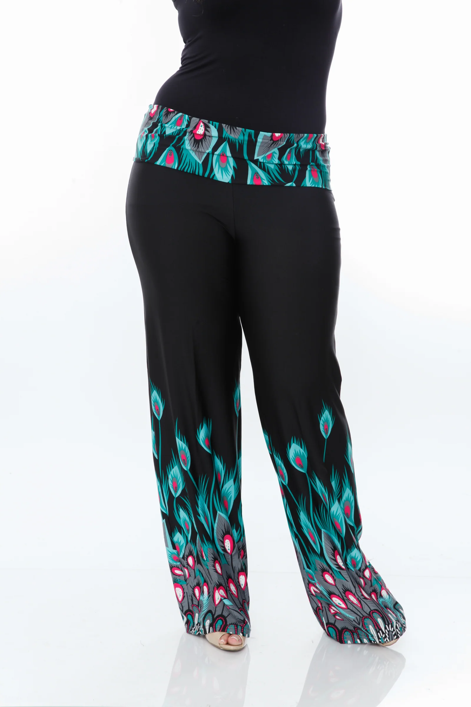 White Mark Women's Peacock Print Palazzo Pants - Image 4