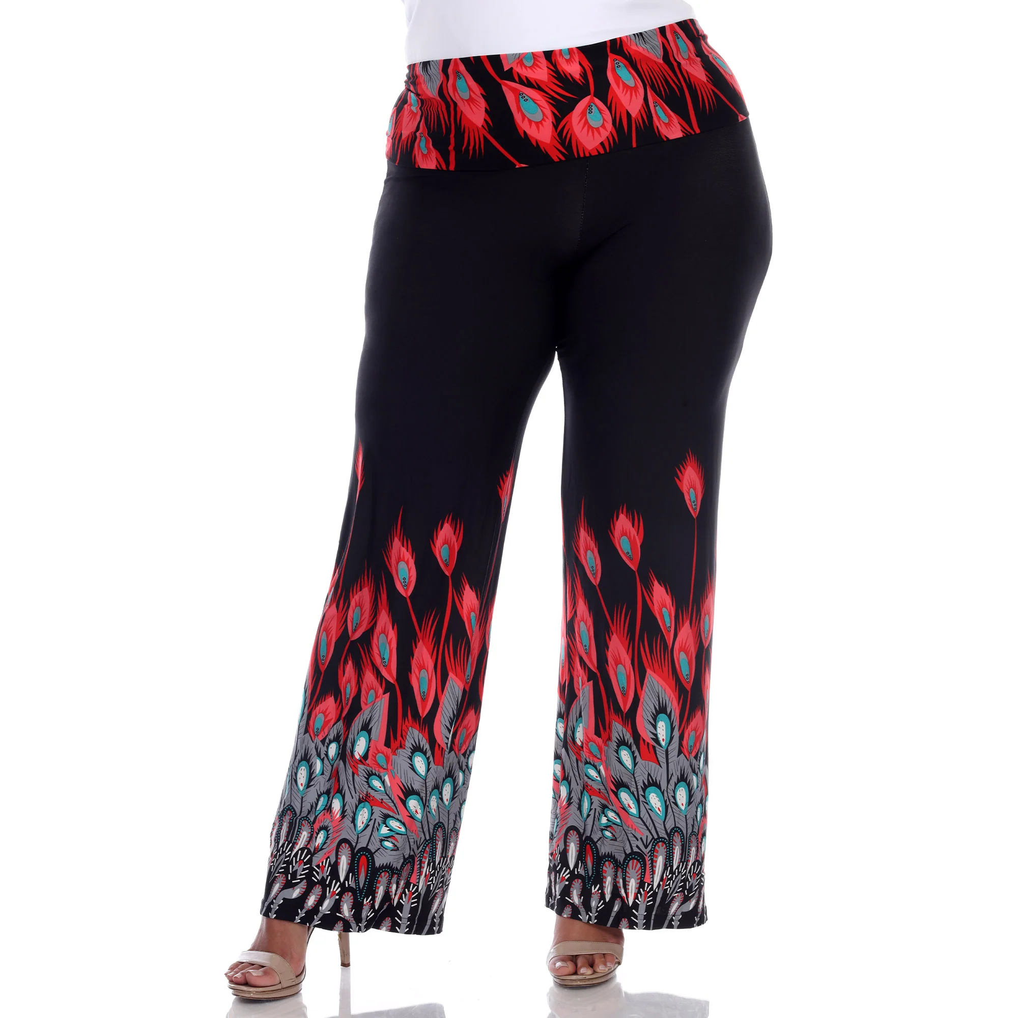 White Mark Women's Peacock Print Palazzo Pants - Image 6