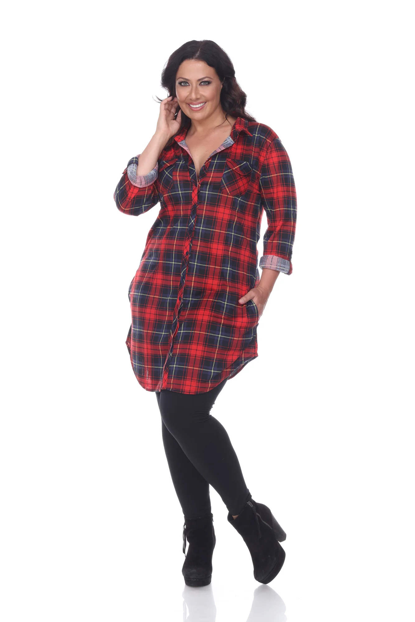 White Mark Women's Piper Stretch Plaid Rounded Hem Tunic Top - Image 12
