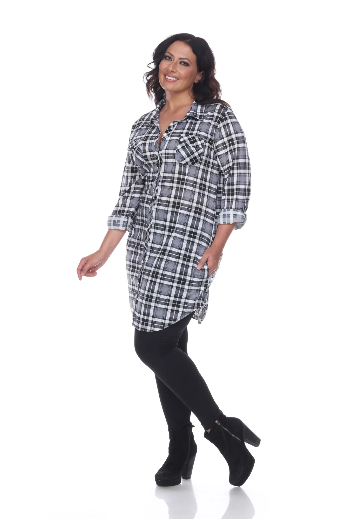 White Mark Women's Piper Stretch Plaid Rounded Hem Tunic Top - Image 13