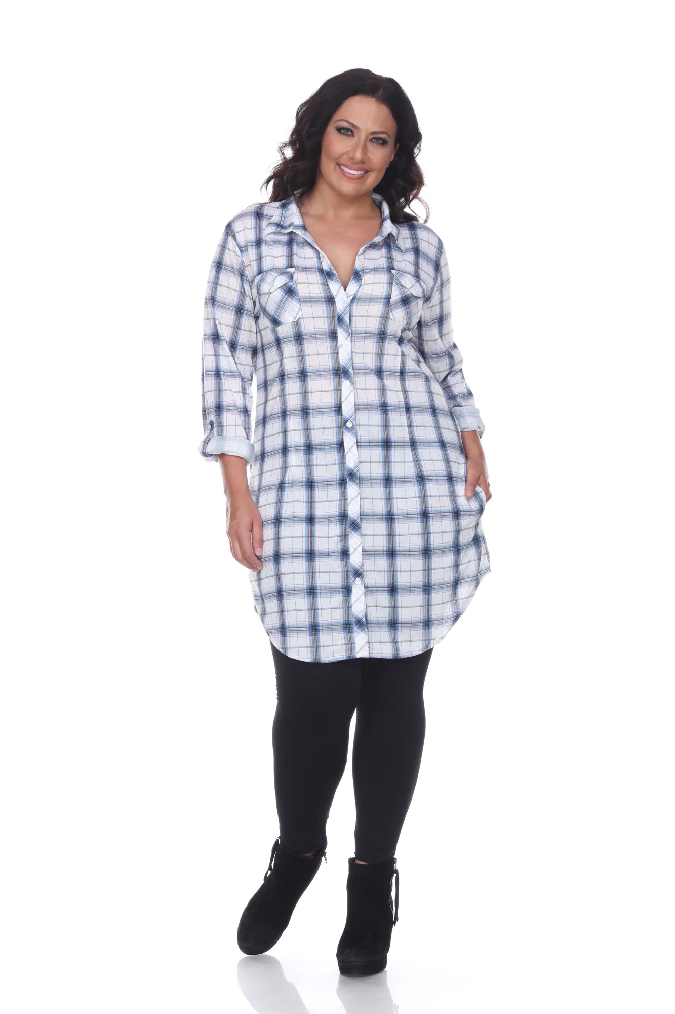 White Mark Women's Piper Stretch Plaid Rounded Hem Tunic Top - Image 16