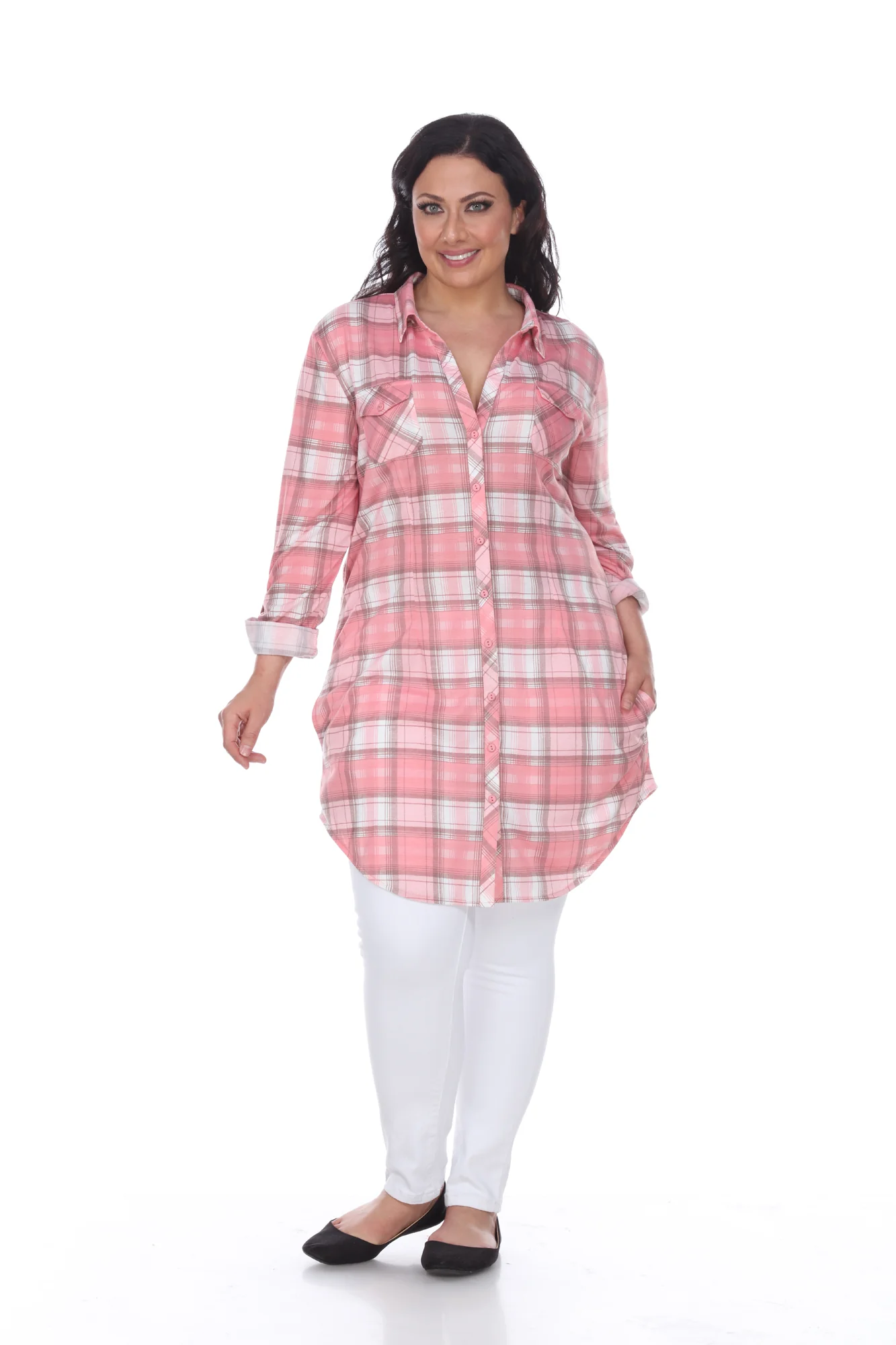 White Mark Women's Piper Stretch Plaid Rounded Hem Tunic Top - Image 17