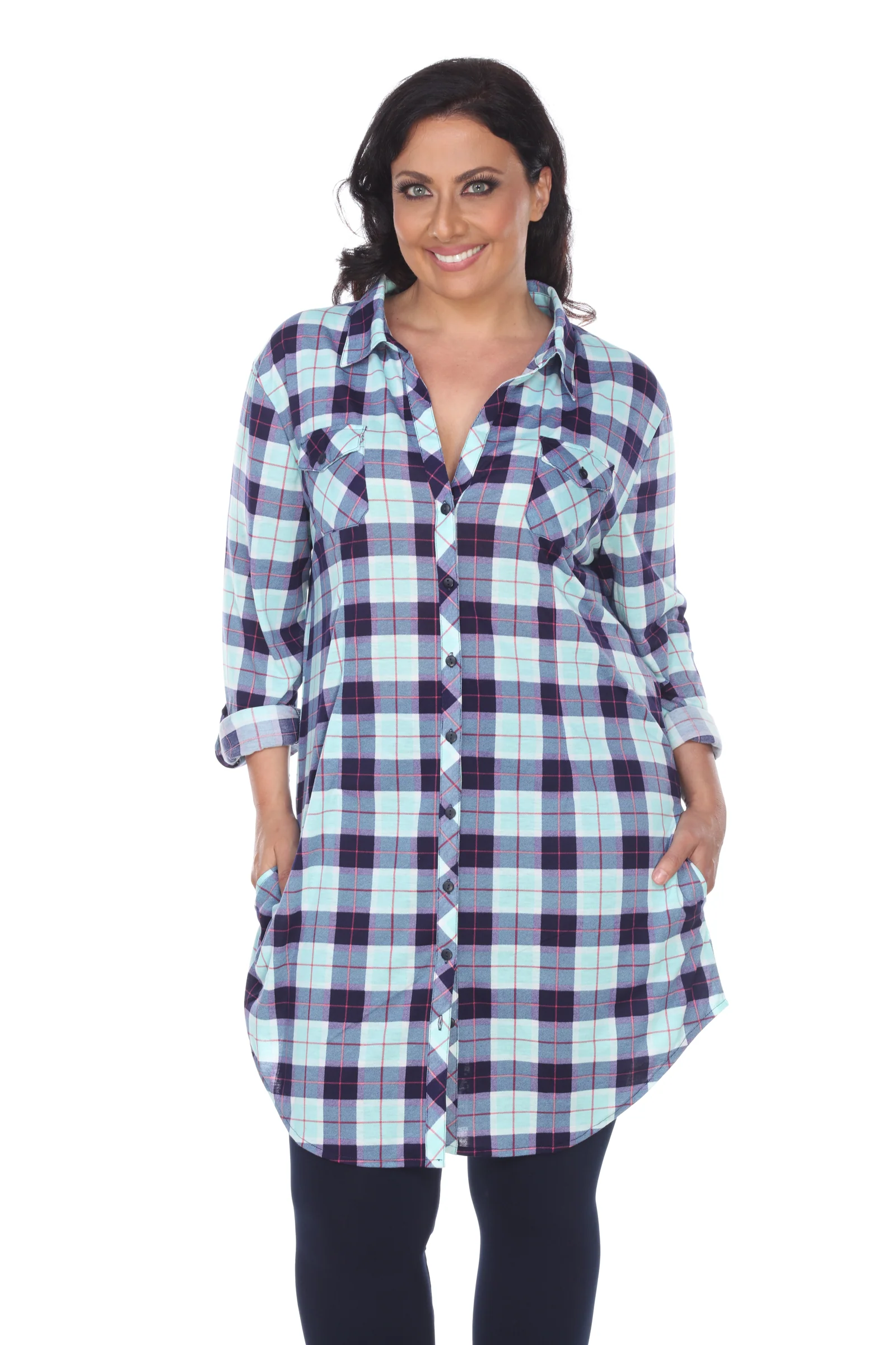 White Mark Women's Piper Stretch Plaid Rounded Hem Tunic Top - Image 18
