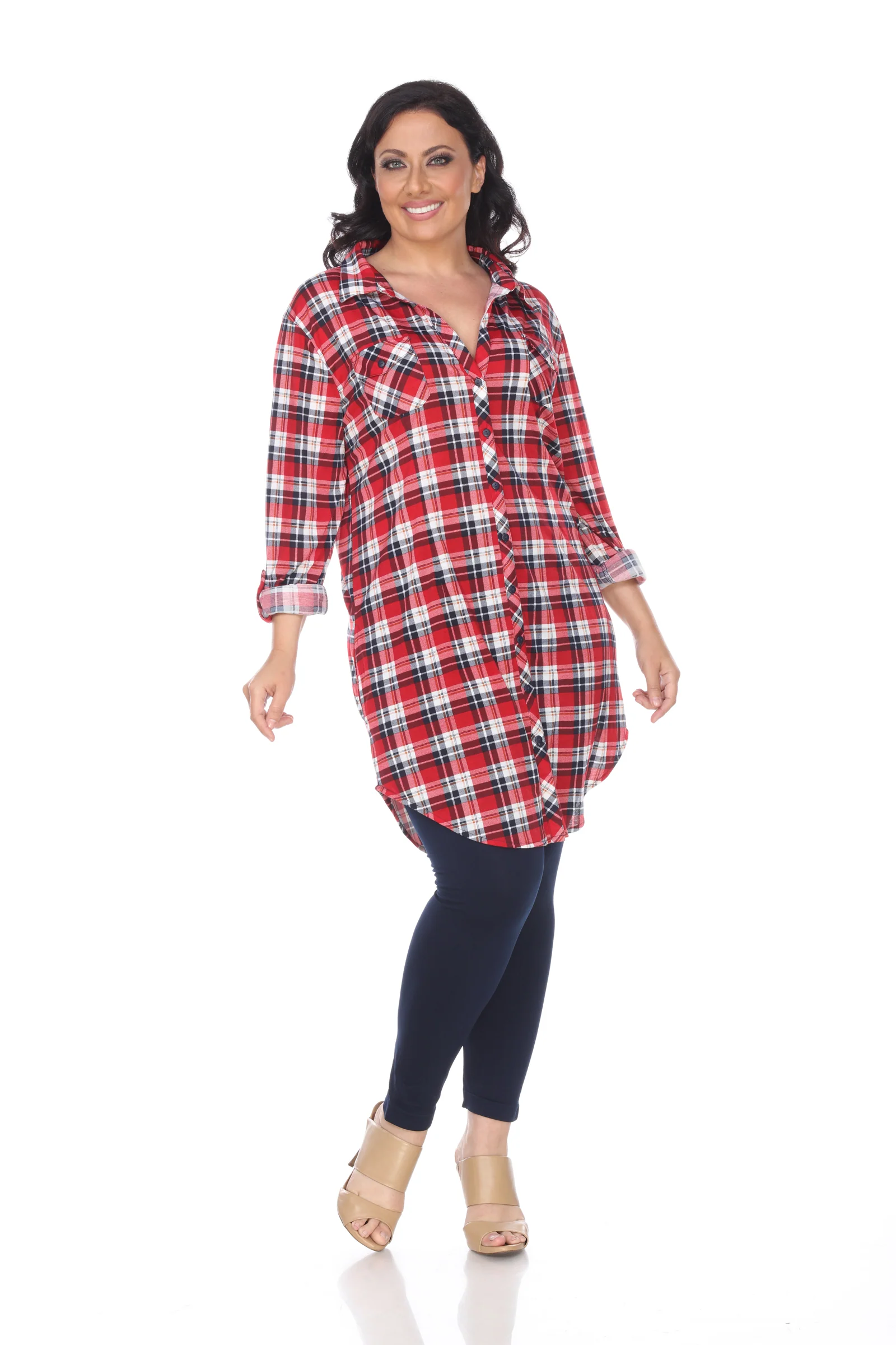 White Mark Women's Piper Stretch Plaid Rounded Hem Tunic Top - Image 21