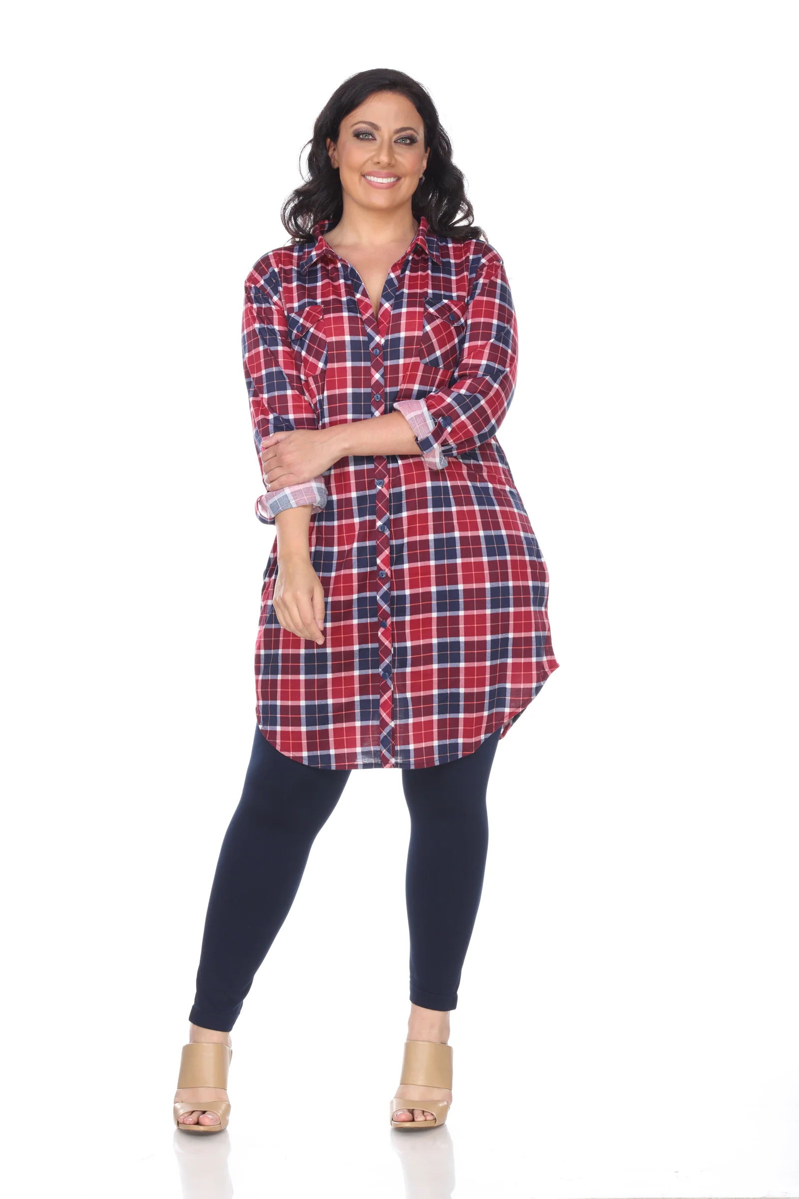White Mark Women's Piper Stretch Plaid Rounded Hem Tunic Top - Image 22