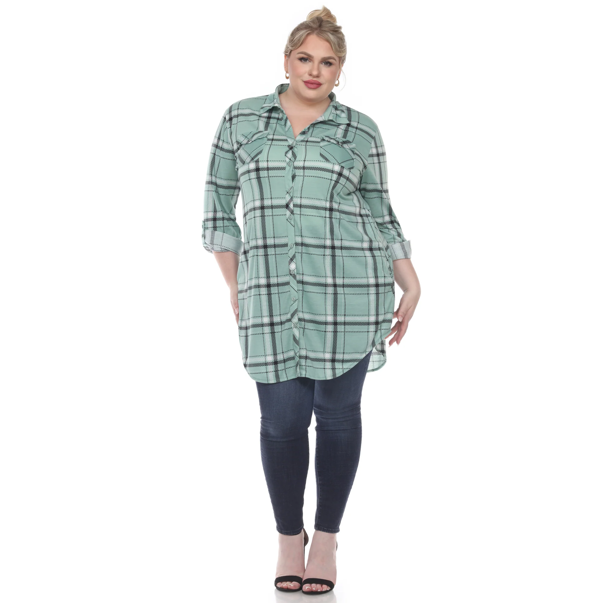 White Mark Women's Plaid Rounded Hem Tunic Top - Image 10