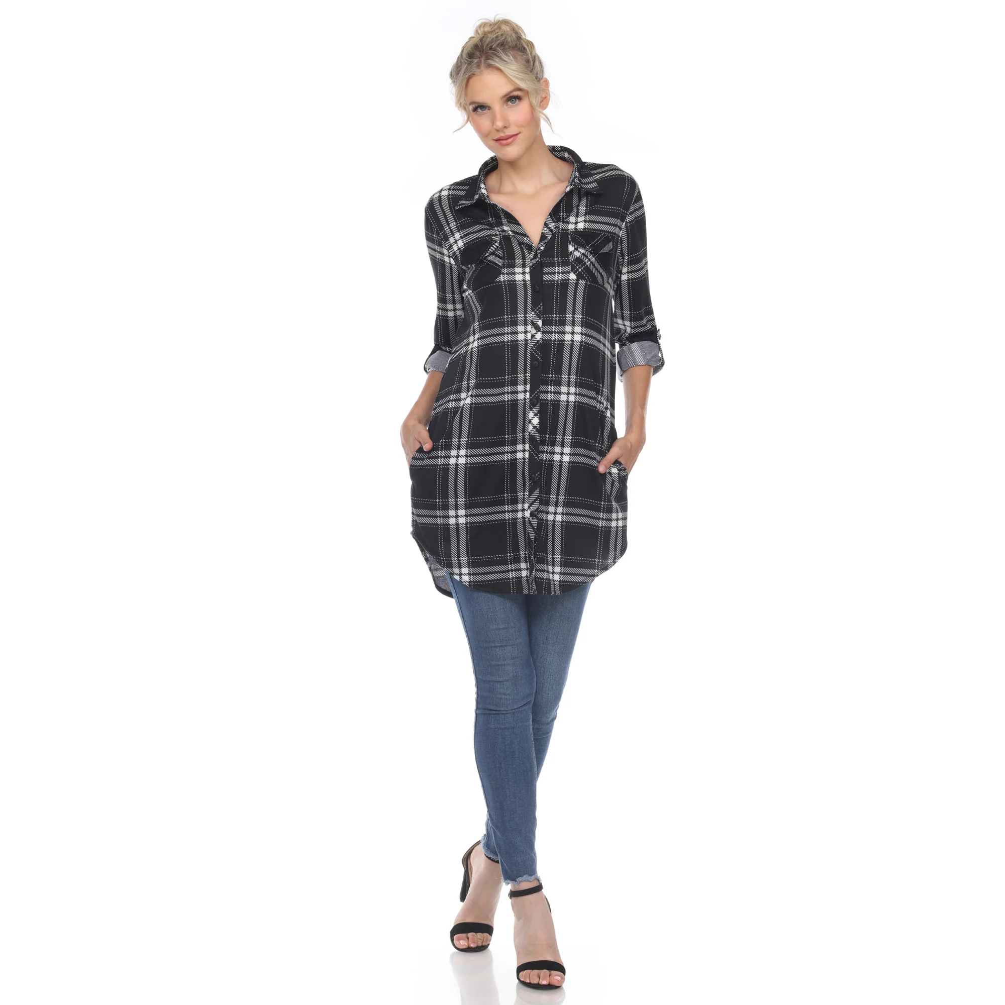 White Mark Women's Plaid Rounded Hem Tunic Top - Image 2