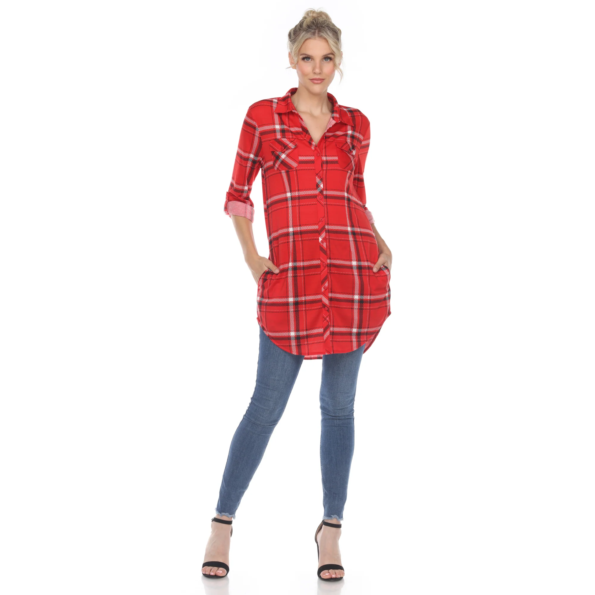 White Mark Women's Plaid Rounded Hem Tunic Top - Image 3