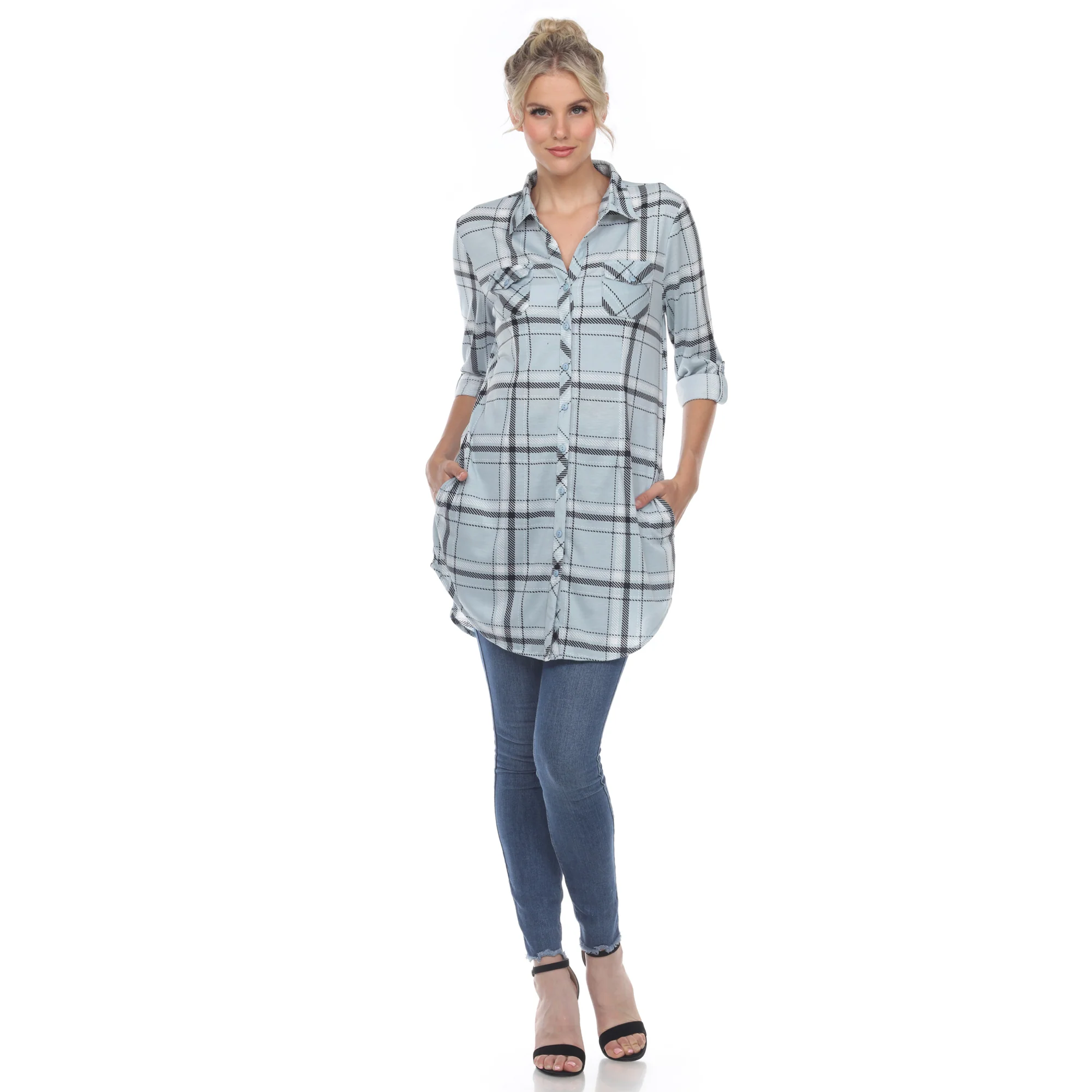 White Mark Women's Plaid Rounded Hem Tunic Top - Image 4