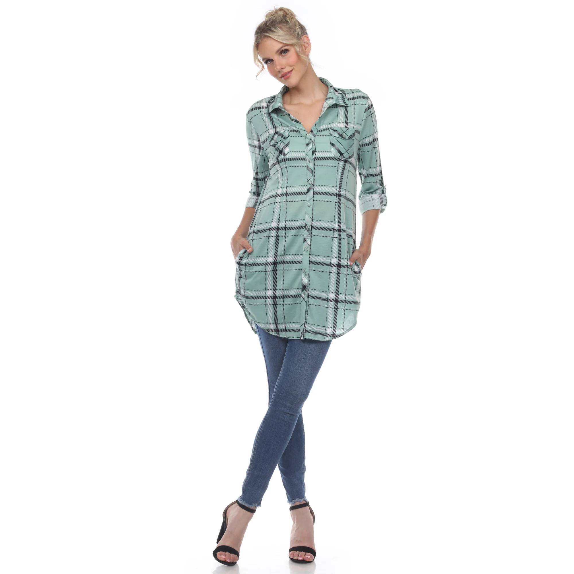 White Mark Women's Plaid Rounded Hem Tunic Top - Image 5