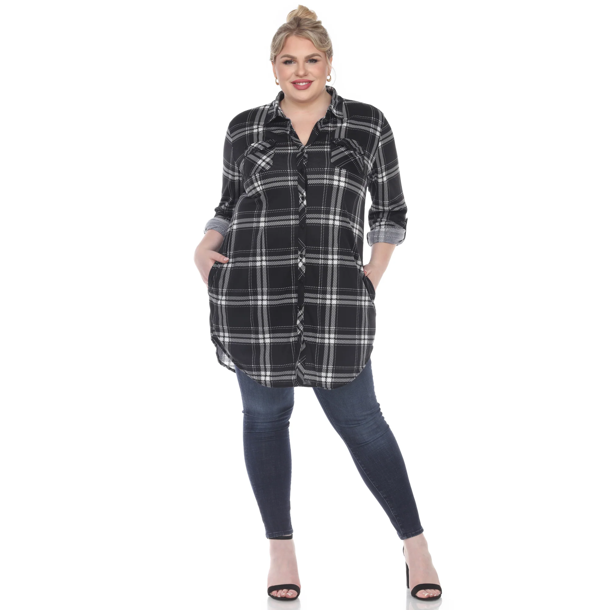 White Mark Women's Plaid Rounded Hem Tunic Top - Image 6
