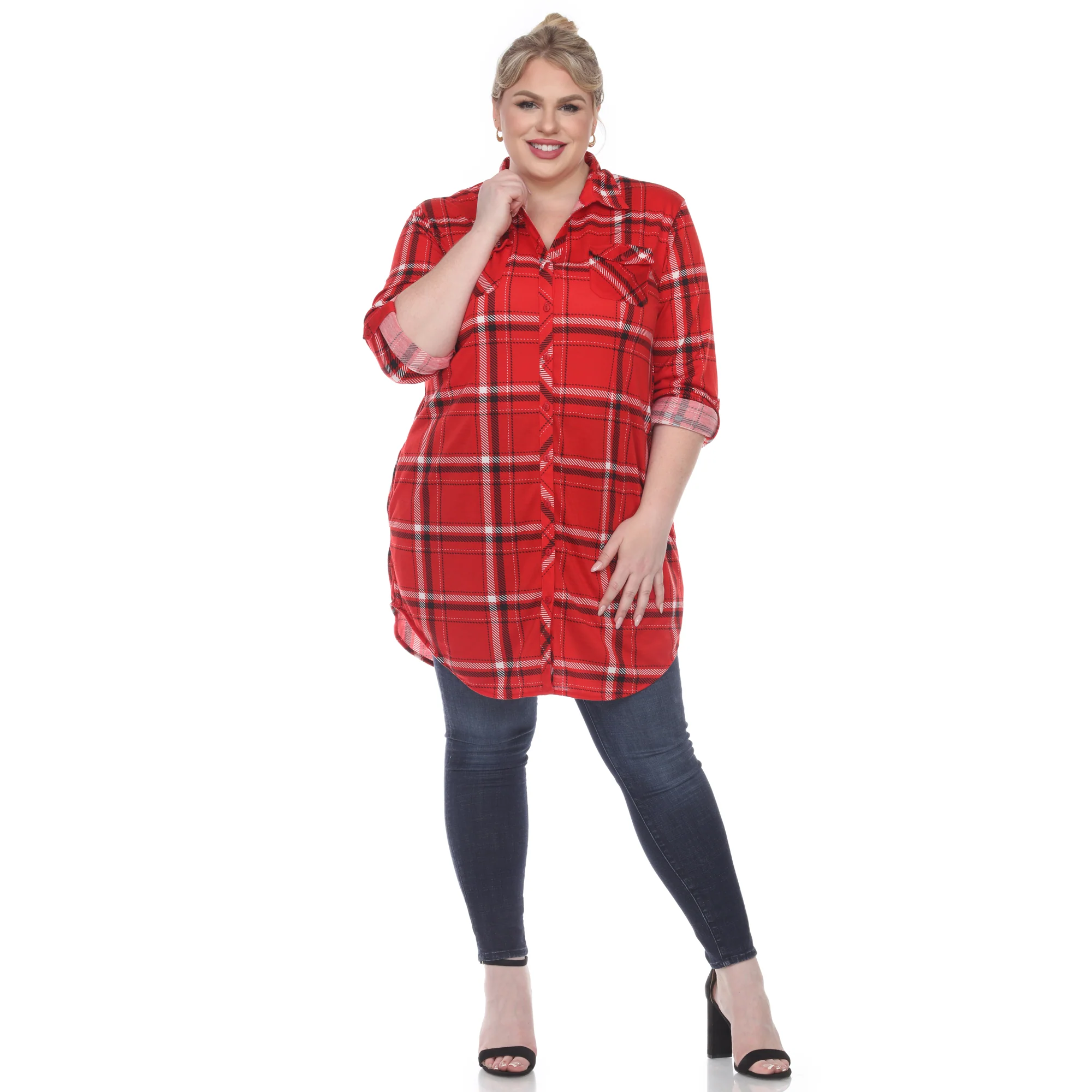 White Mark Women's Plaid Rounded Hem Tunic Top - Image 7