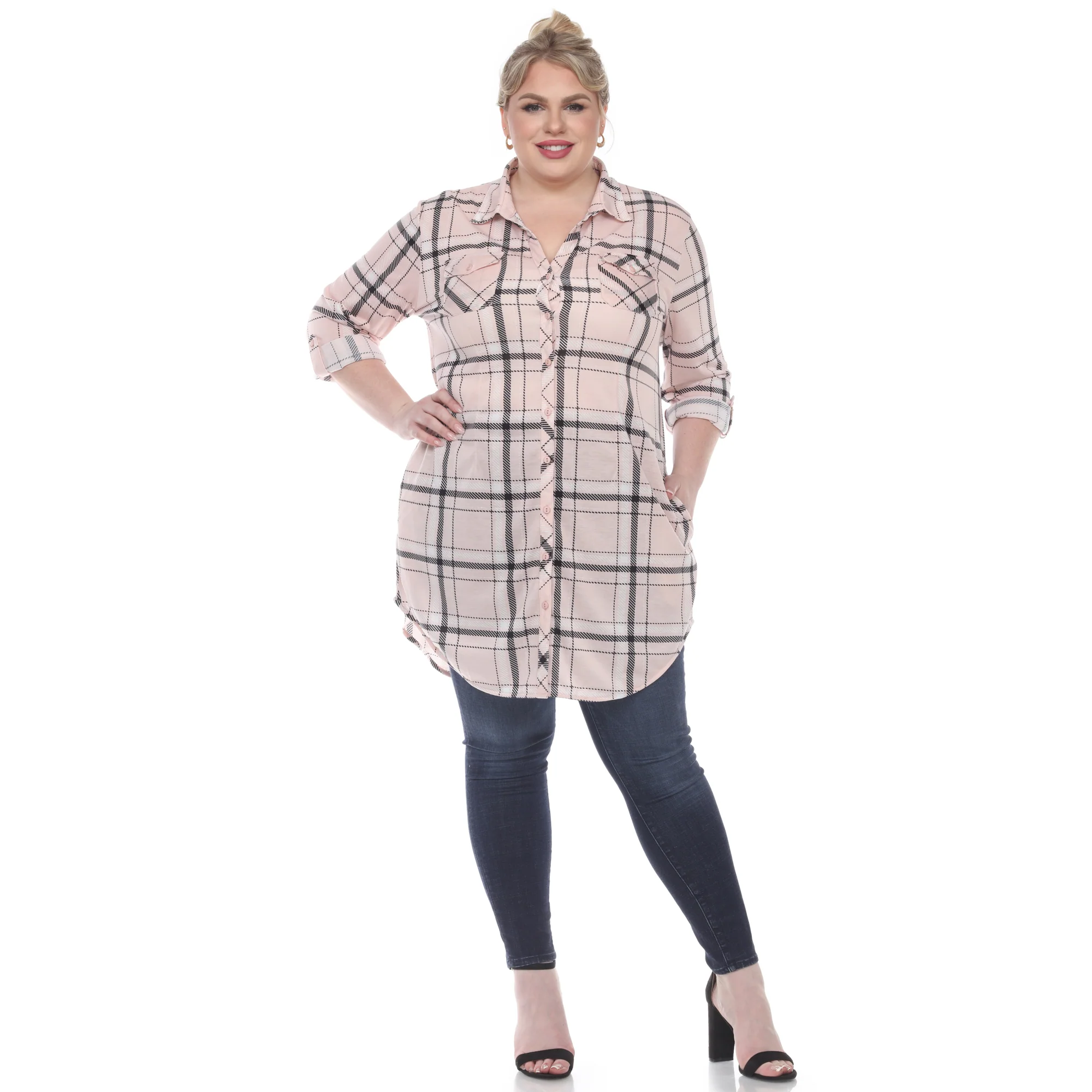 White Mark Women's Plaid Rounded Hem Tunic Top - Image 8