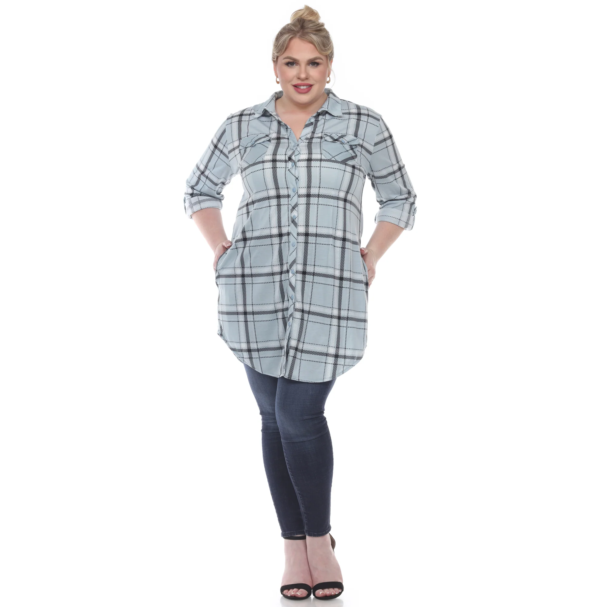 White Mark Women's Plaid Rounded Hem Tunic Top - Image 9