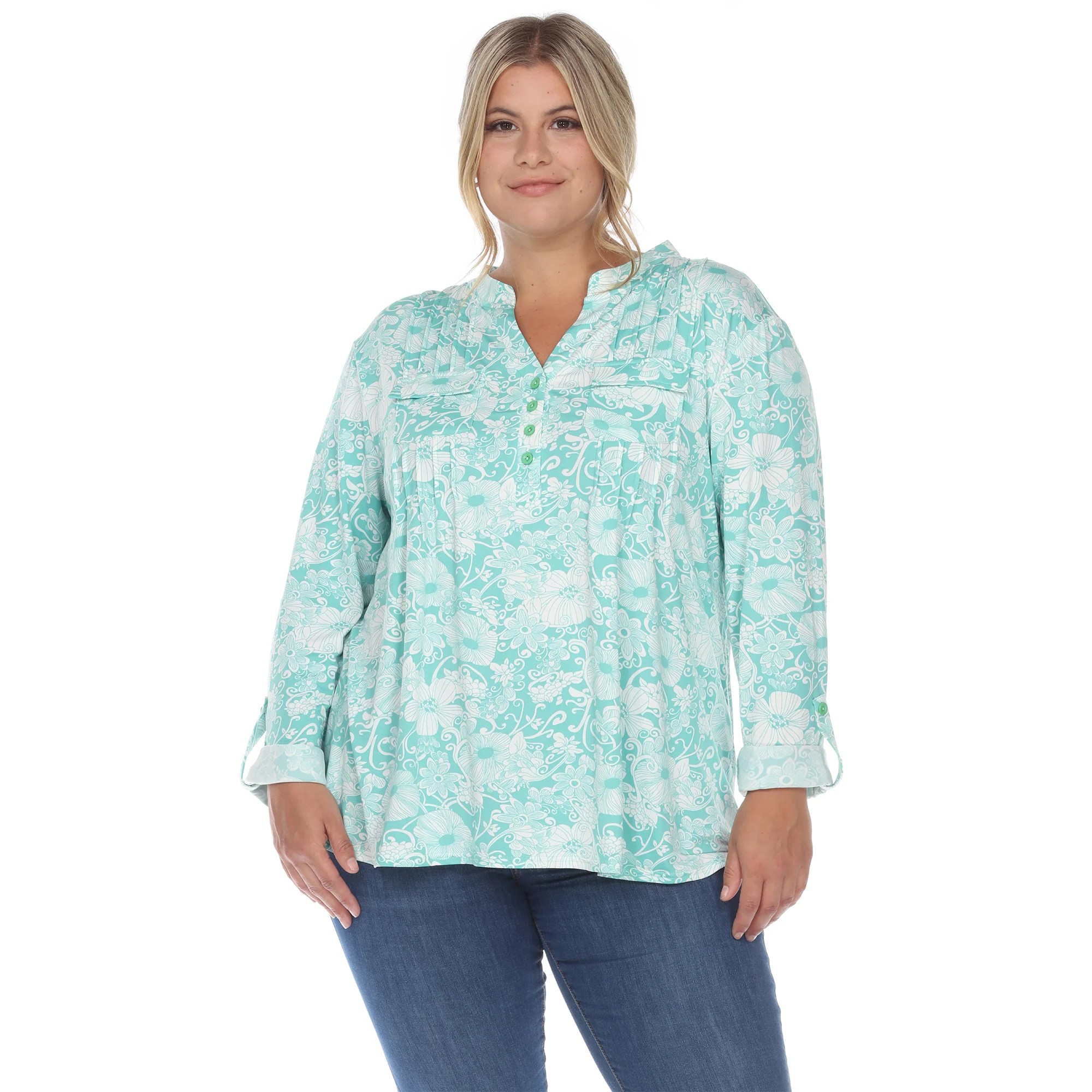 White Mark Women's Pleated Long Sleeve Floral Print Blouse - Image 10