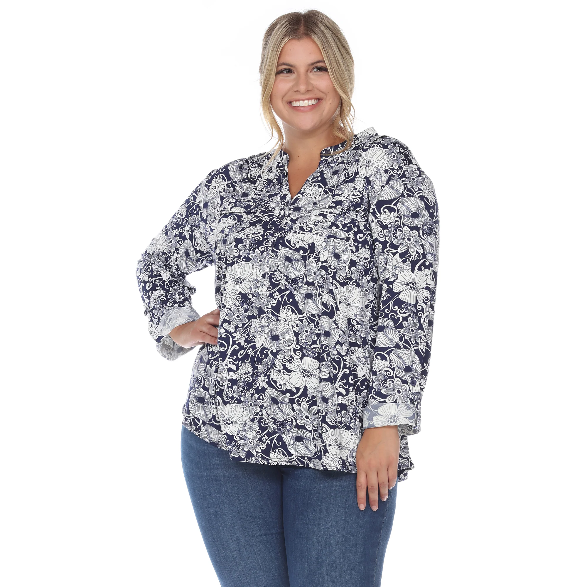 White Mark Women's Pleated Long Sleeve Floral Print Blouse - Image 7