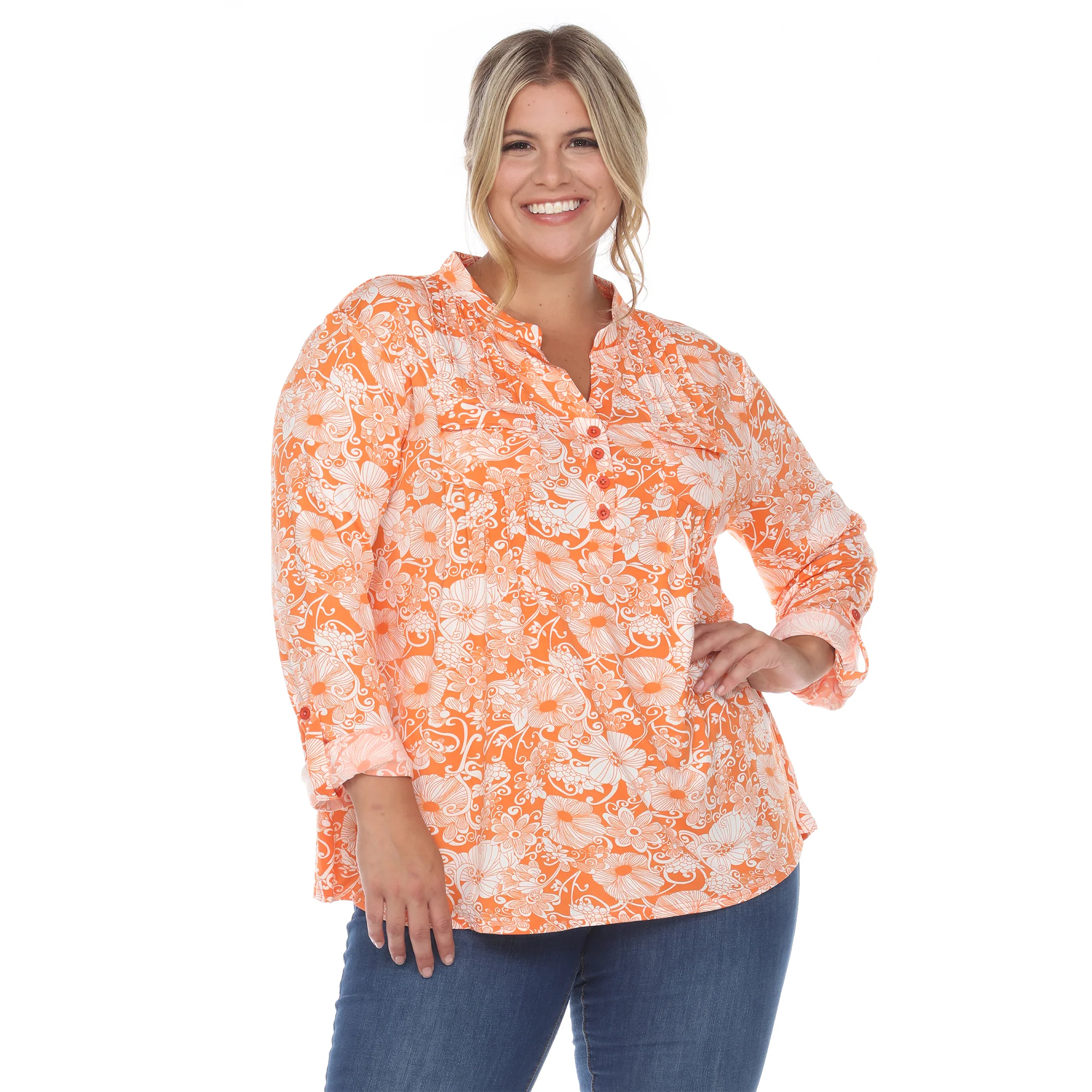 White Mark Women's Pleated Long Sleeve Floral Print Blouse - Image 8