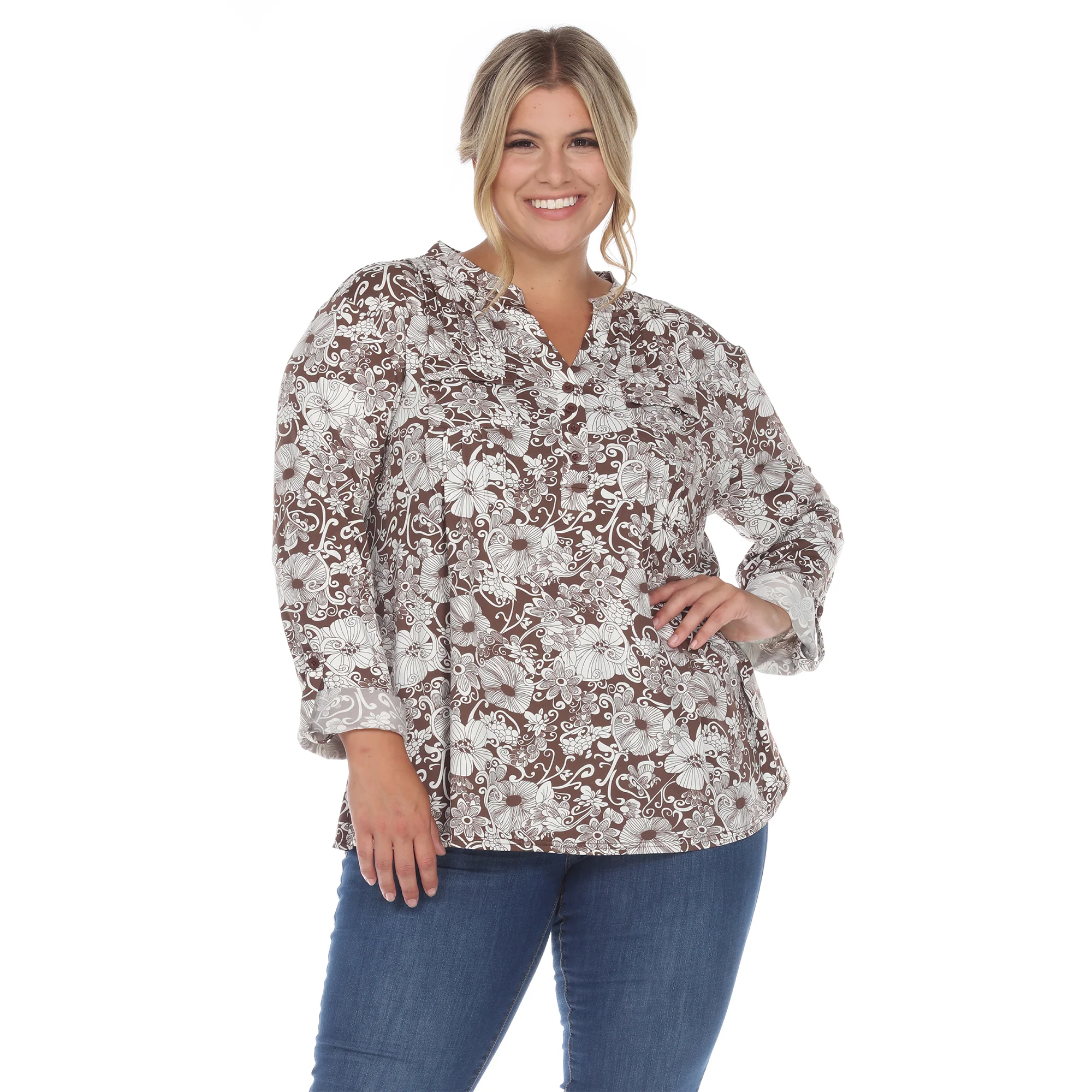 White Mark Women's Pleated Long Sleeve Floral Print Blouse - Image 9