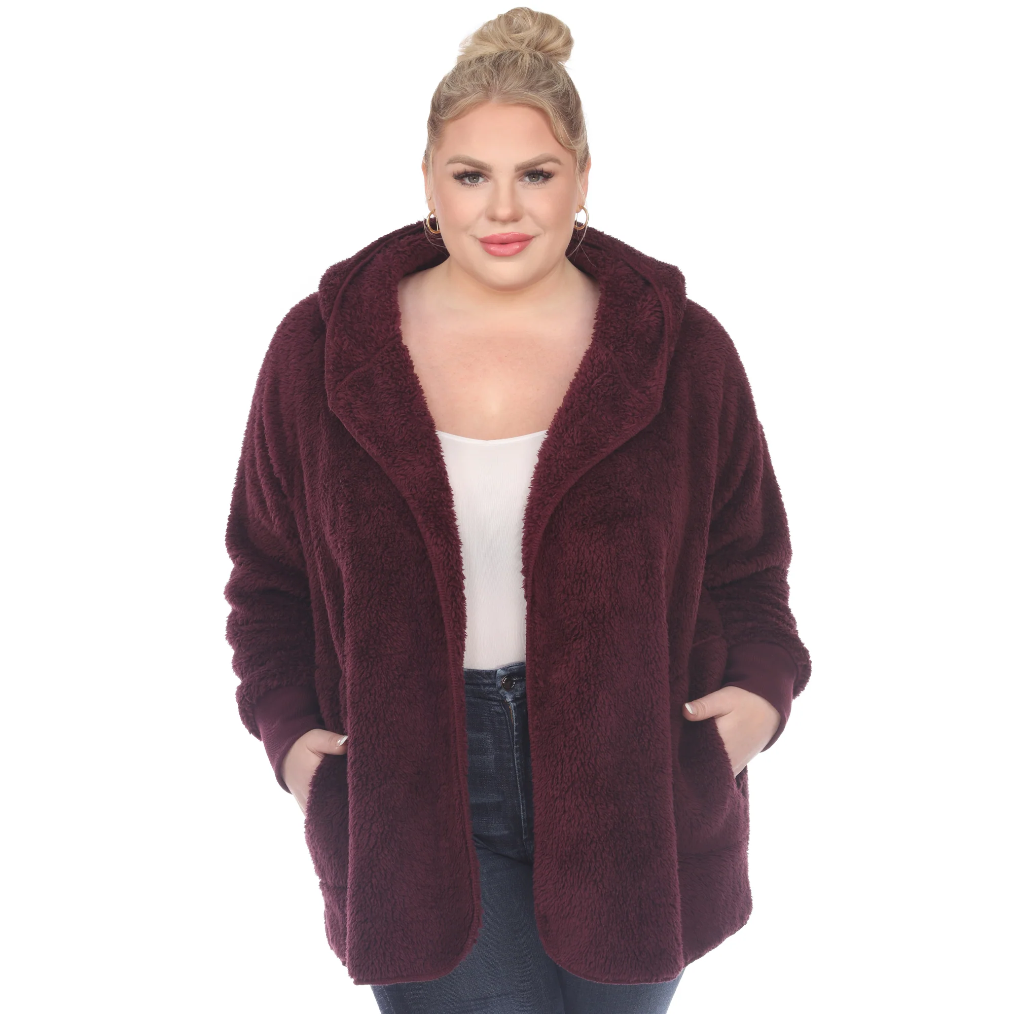 White Mark Women's Plush Hooded Cardigan with Pockets - Image 10