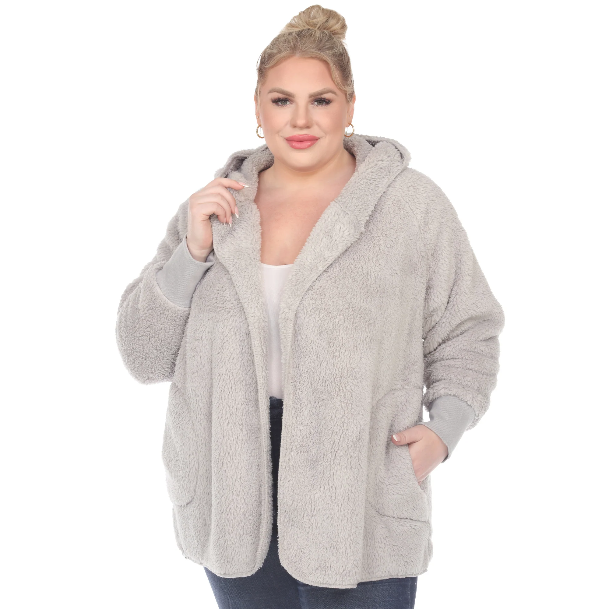 White Mark Women's Plush Hooded Cardigan with Pockets - Image 11