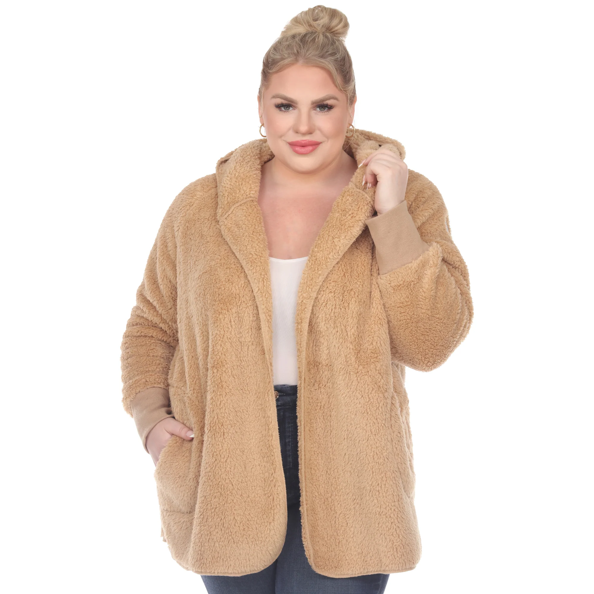 White Mark Women's Plush Hooded Cardigan with Pockets - Image 12