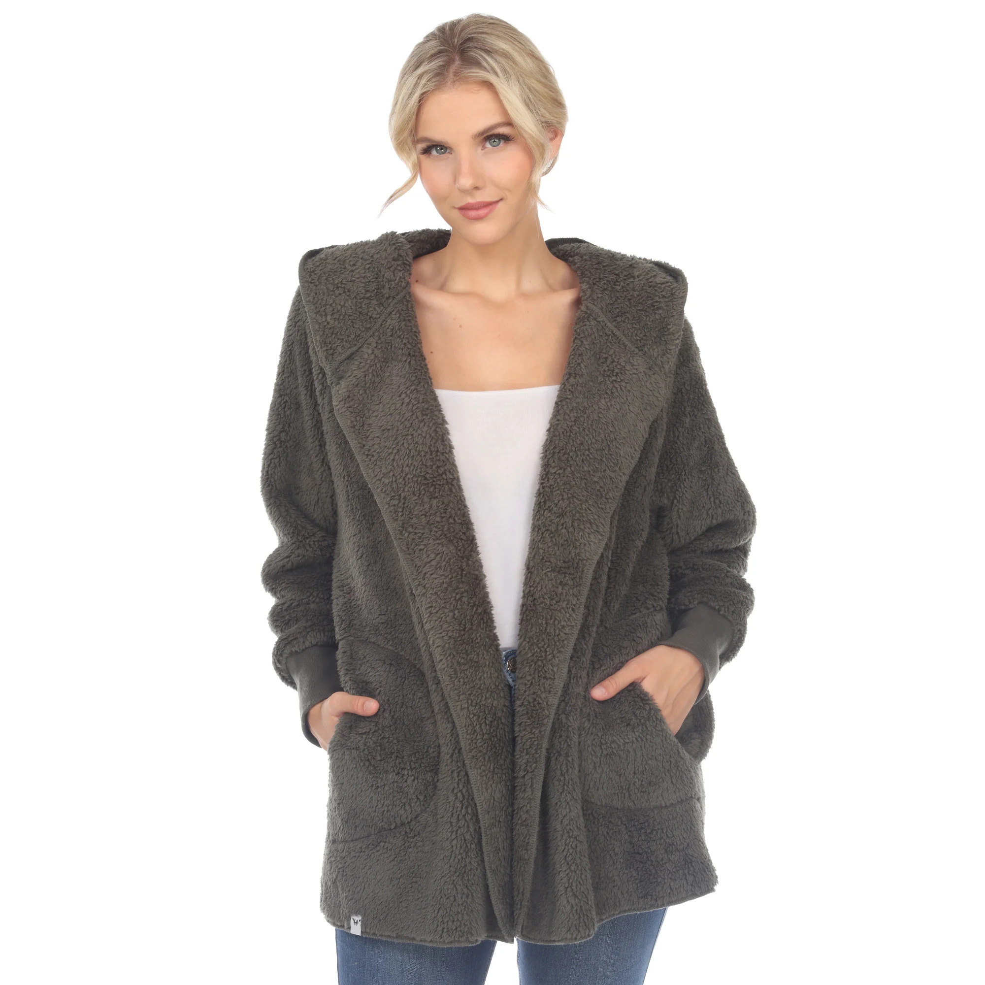 White Mark Women's Plush Hooded Cardigan with Pockets - Image 3