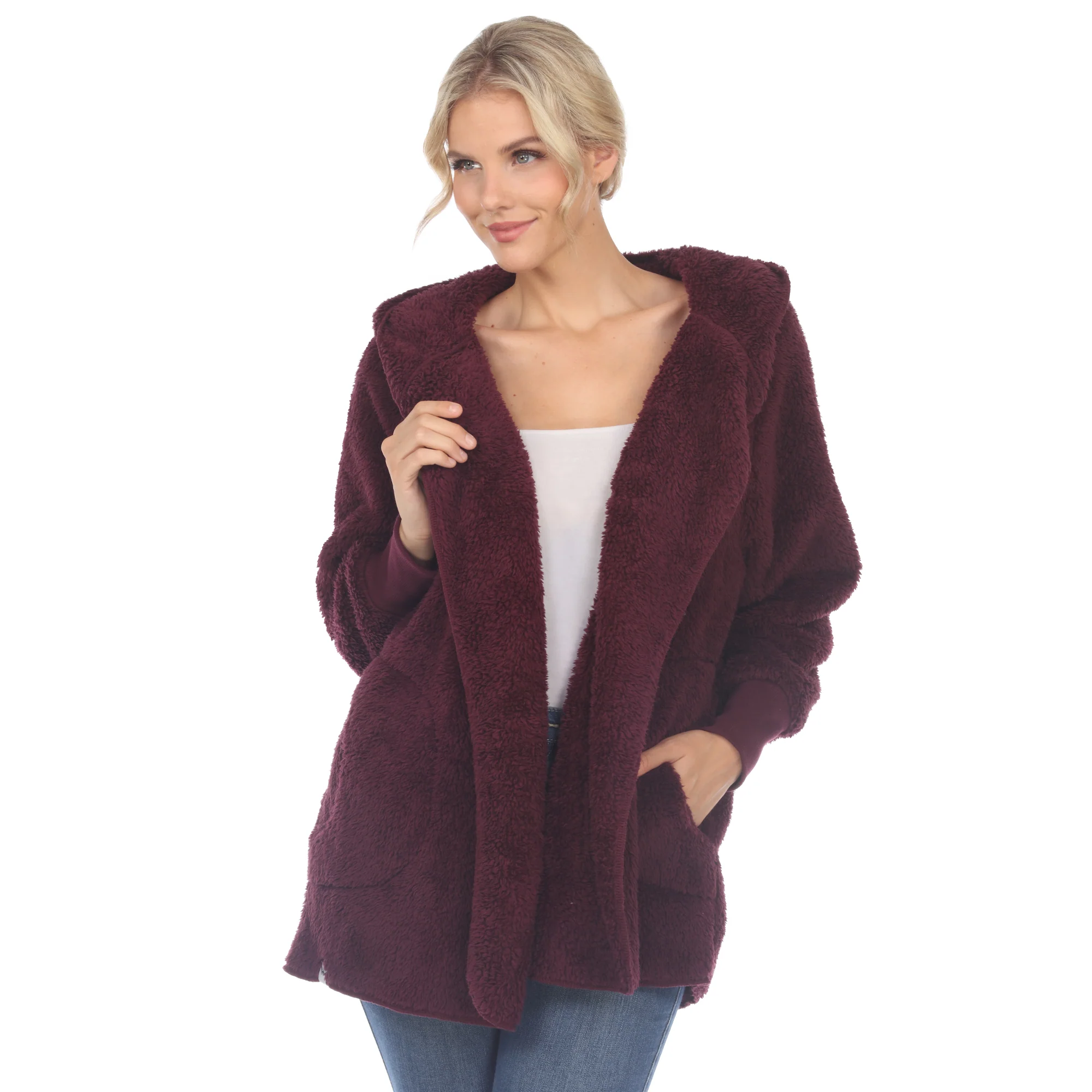 White Mark Women's Plush Hooded Cardigan with Pockets - Image 4