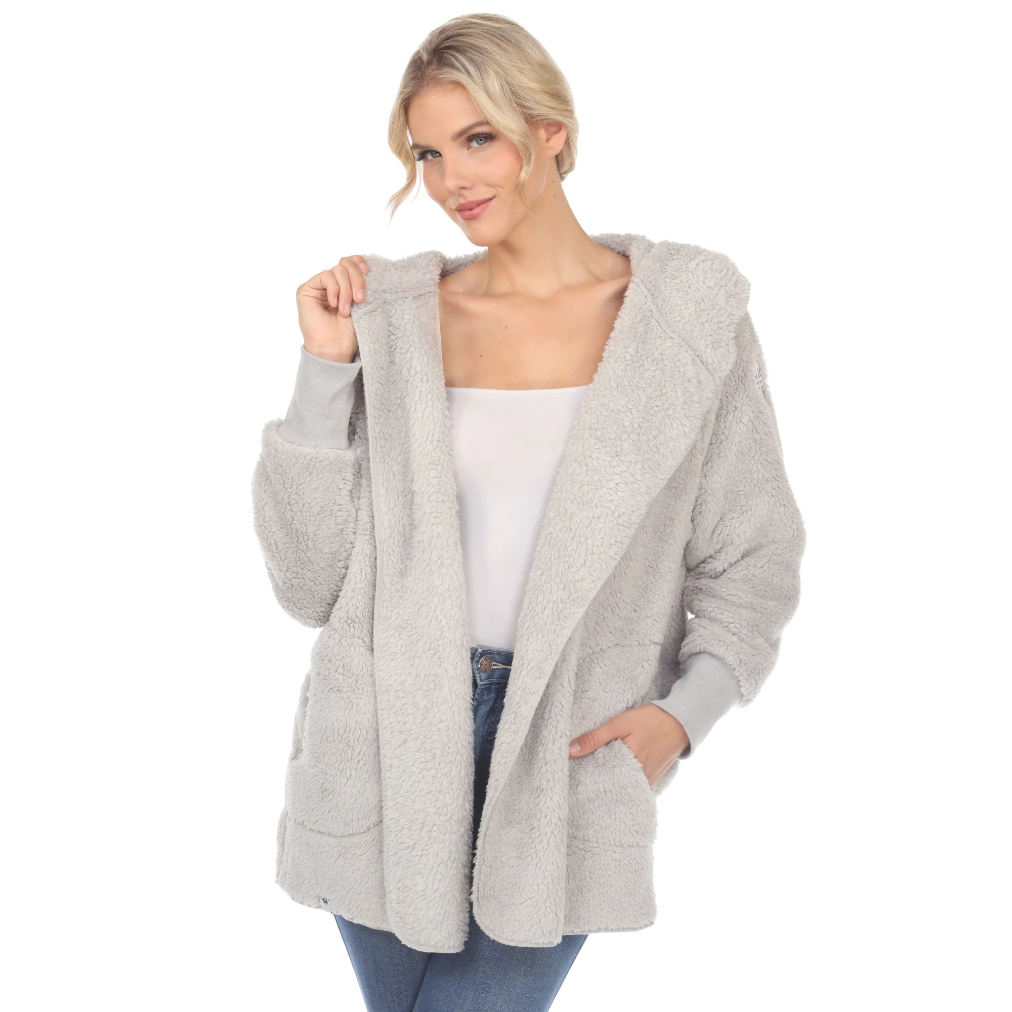 White Mark Women's Plush Hooded Cardigan with Pockets - Image 5