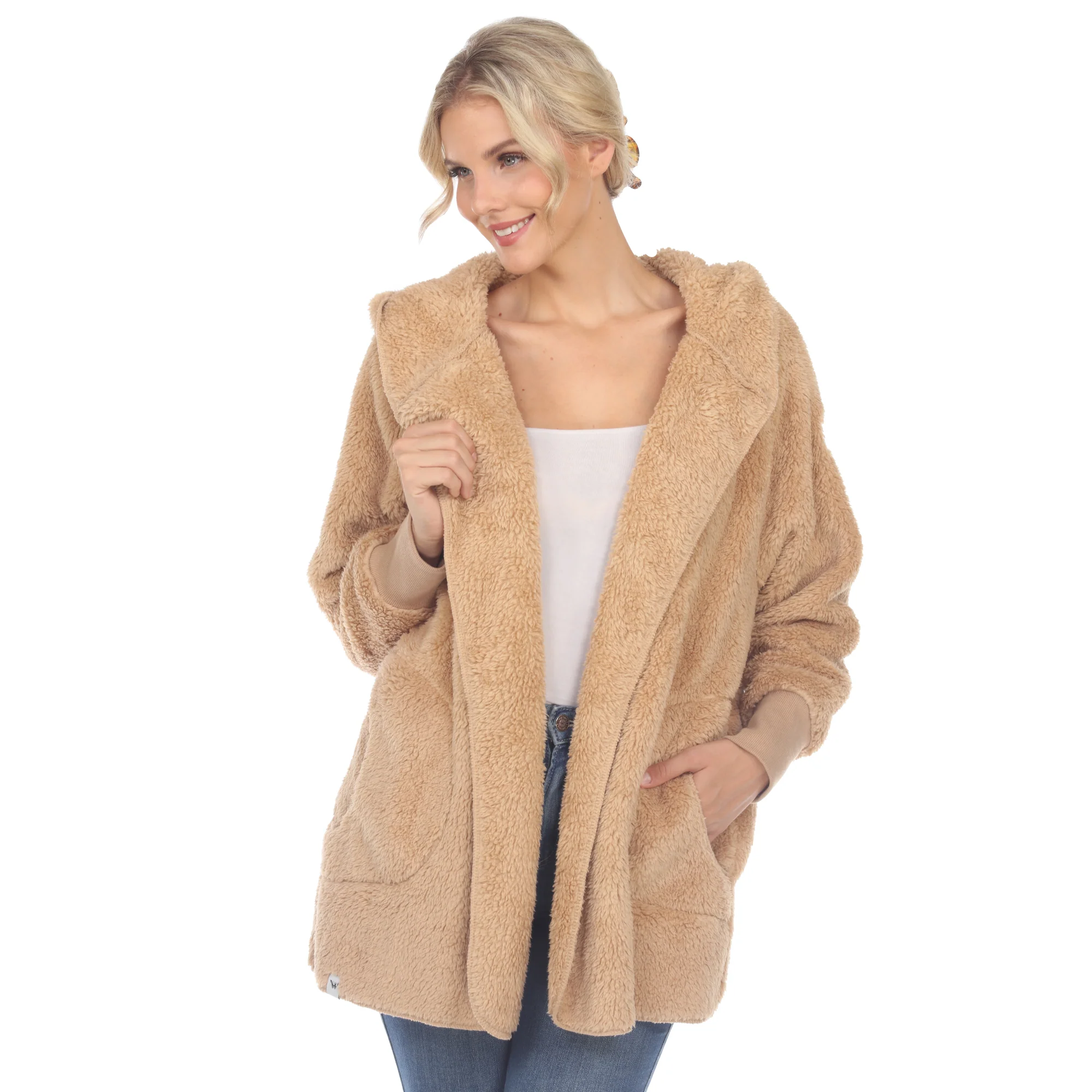 White Mark Women's Plush Hooded Cardigan with Pockets - Image 6