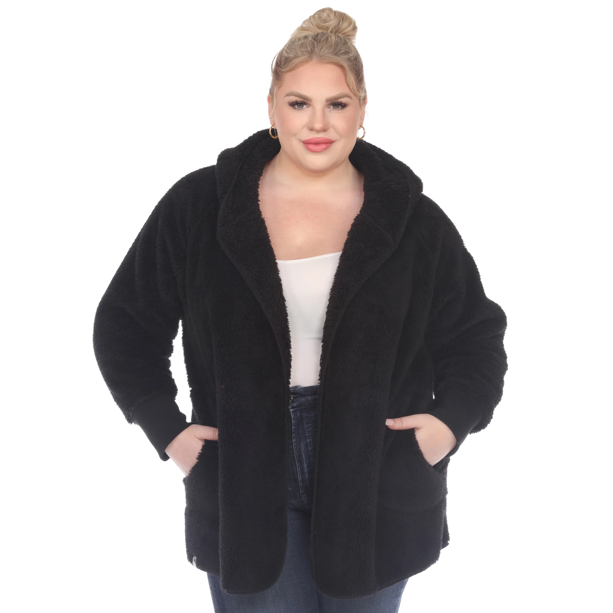 White Mark Women's Plush Hooded Cardigan with Pockets - Image 7