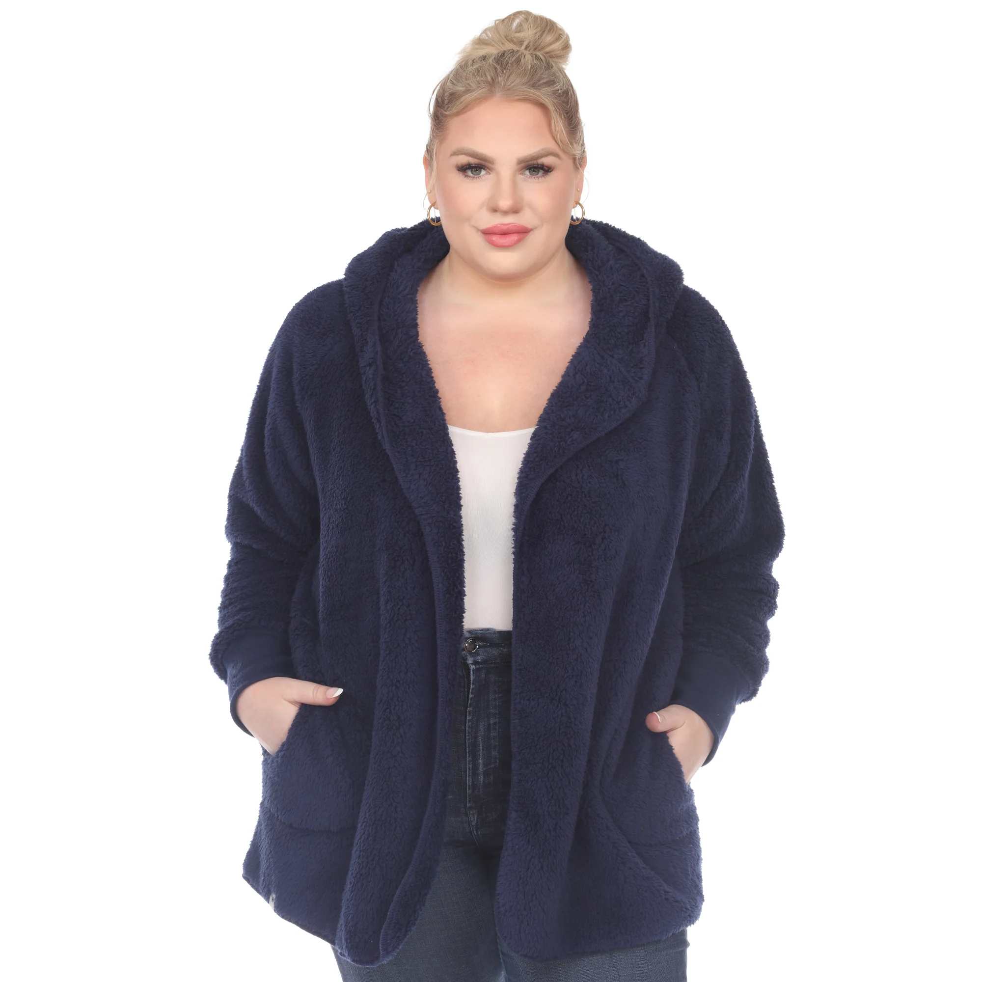 White Mark Women's Plush Hooded Cardigan with Pockets - Image 8