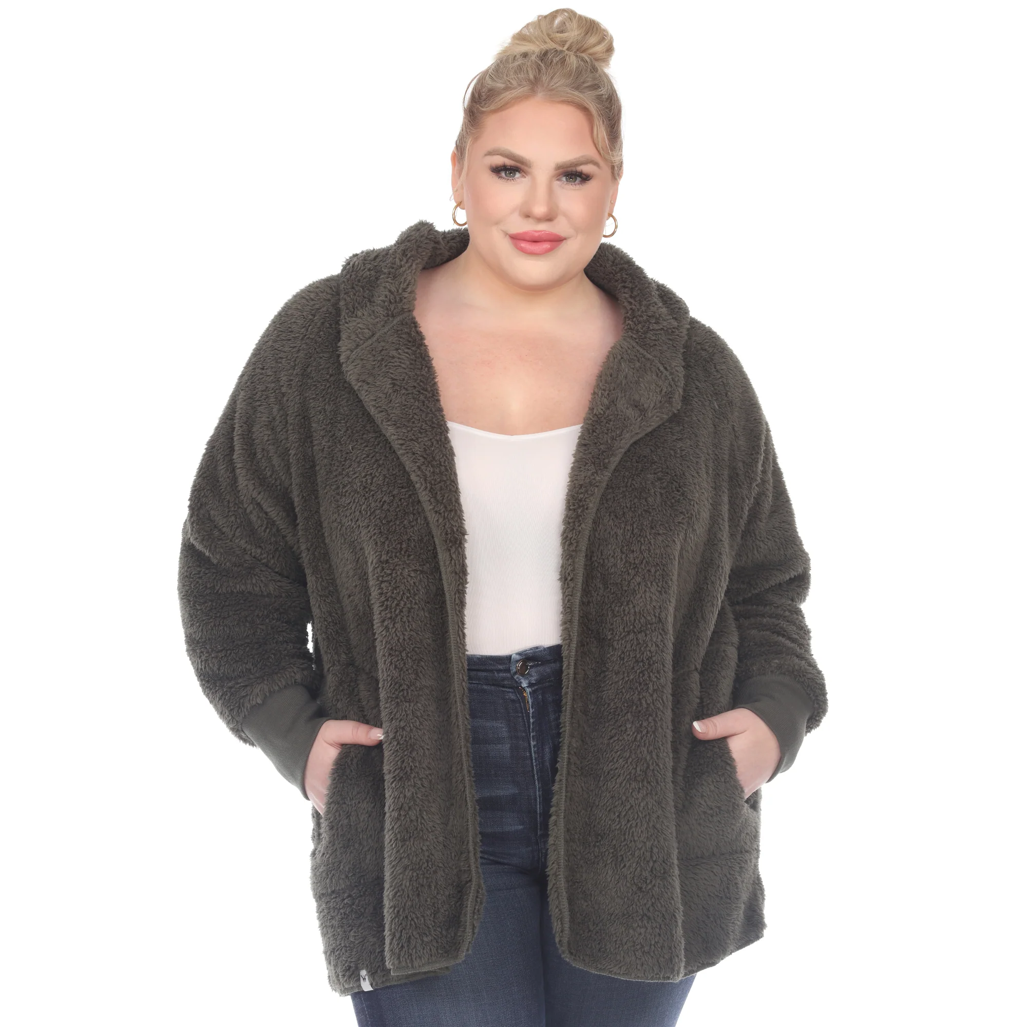 White Mark Women's Plush Hooded Cardigan with Pockets - Image 9