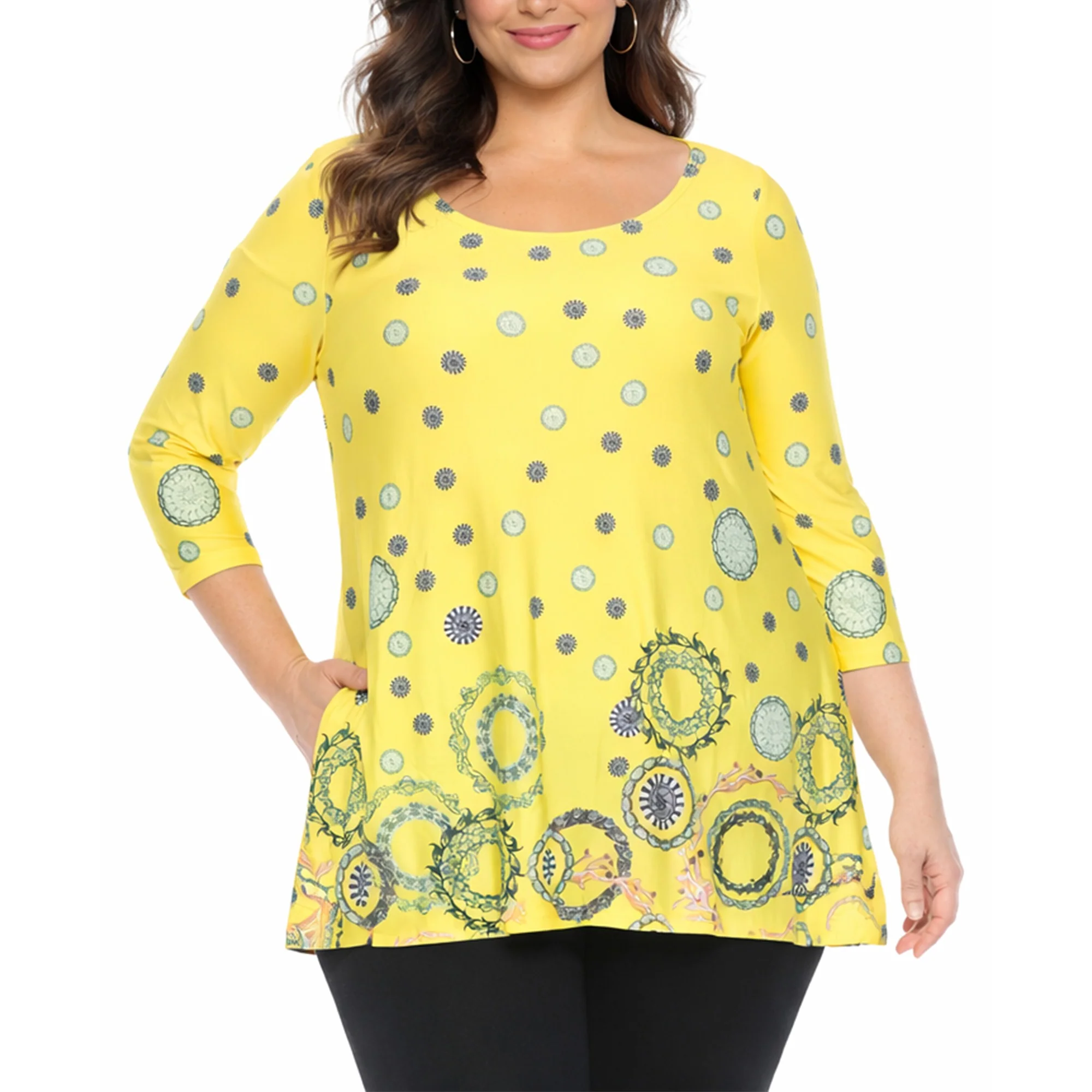 White Mark Women's Printed Sleeve Flowy Tunic Top - Image 2