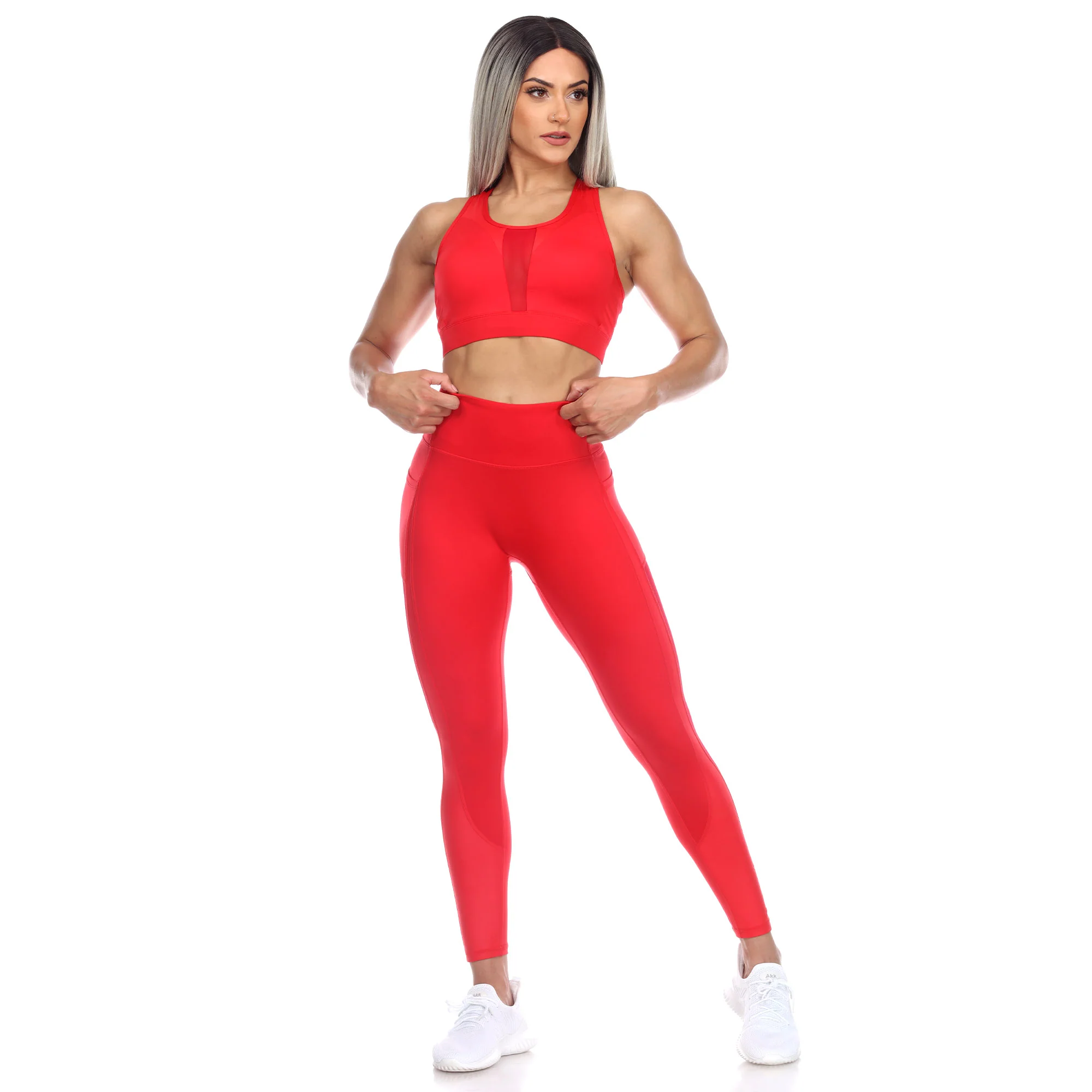 White Mark Women's Racer Back Sports Bra & Mesh Leggings Set - Image 5