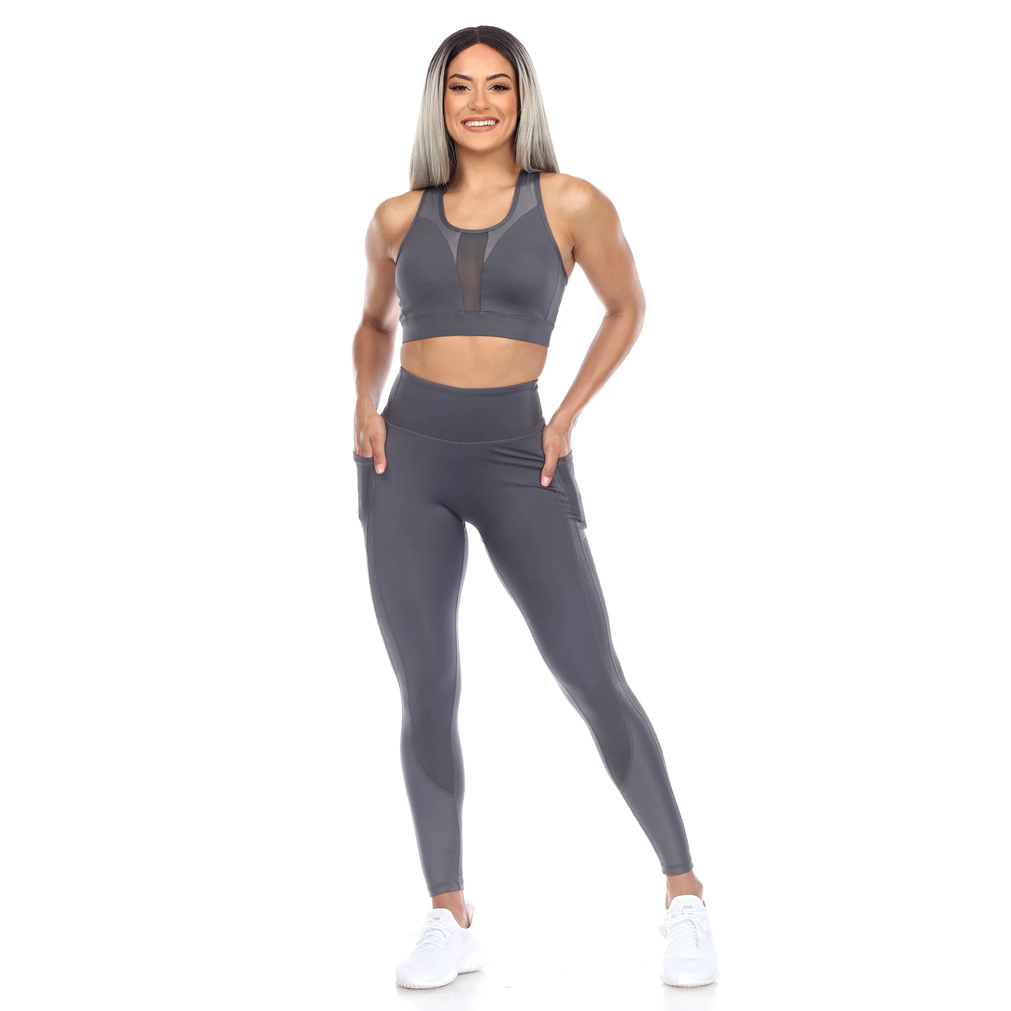 White Mark Women's Racer Back Sports Bra & Mesh Leggings Set - Image 7