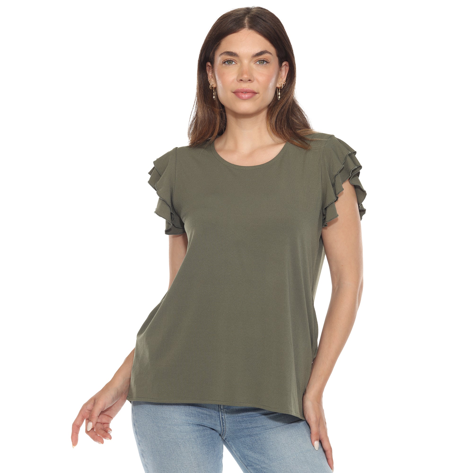 White Mark Women's Ruffle Sleeve Short Sleeve Solid Top - Image 4