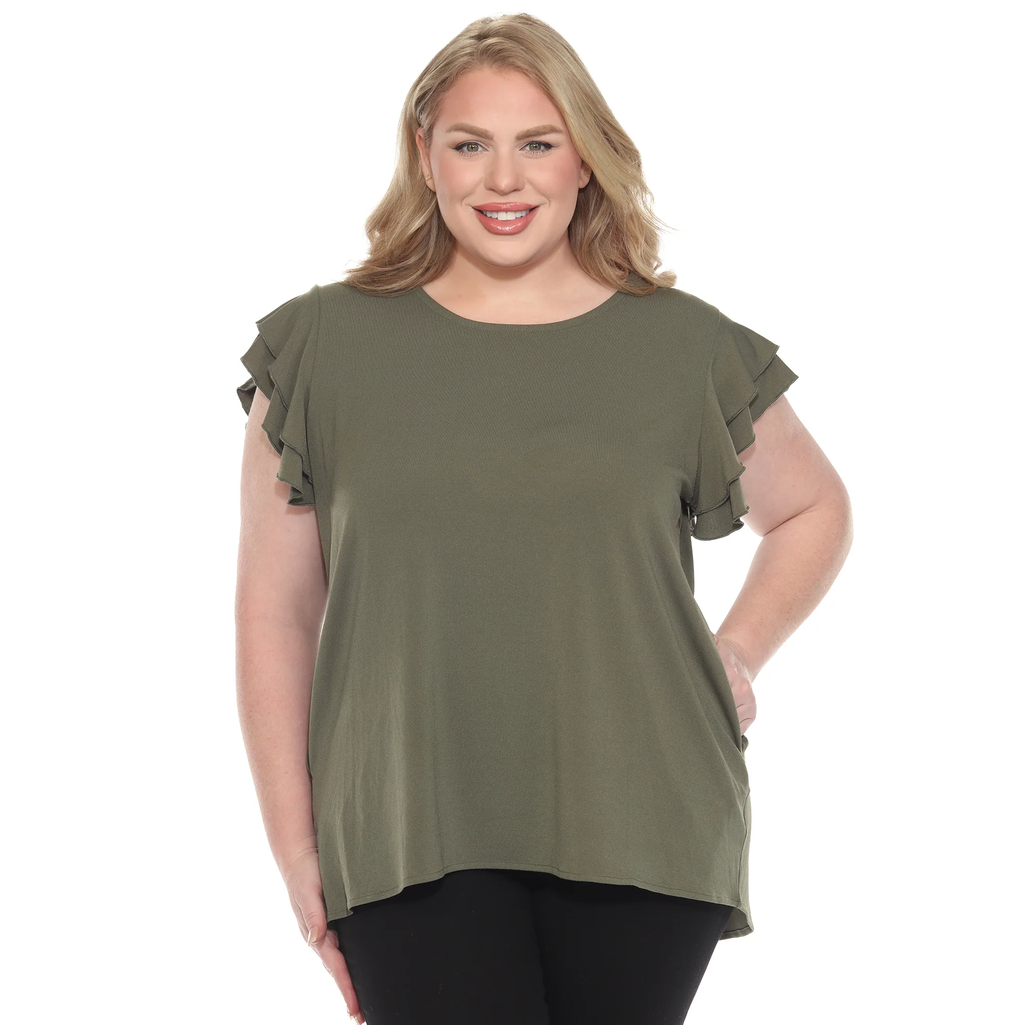 White Mark Women's Ruffle Sleeve Short Sleeve Solid Top - Image 8