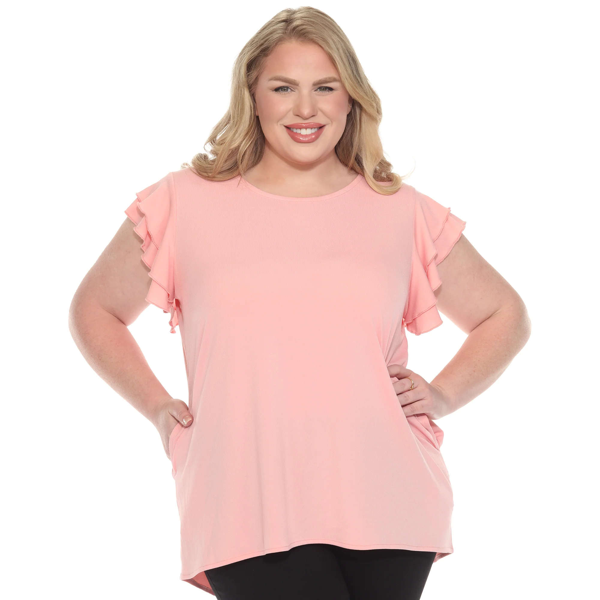 White Mark Women's Ruffle Sleeve Short Sleeve Solid Top - Image 9
