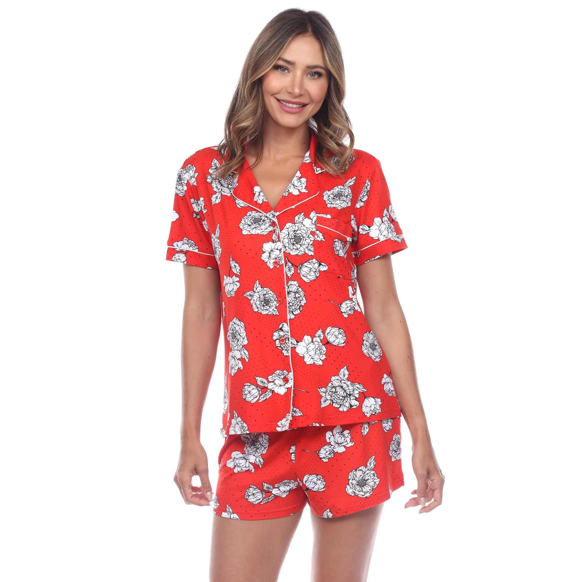 White Mark Women's Short Sleeve Floral Pajama Set - Image 3