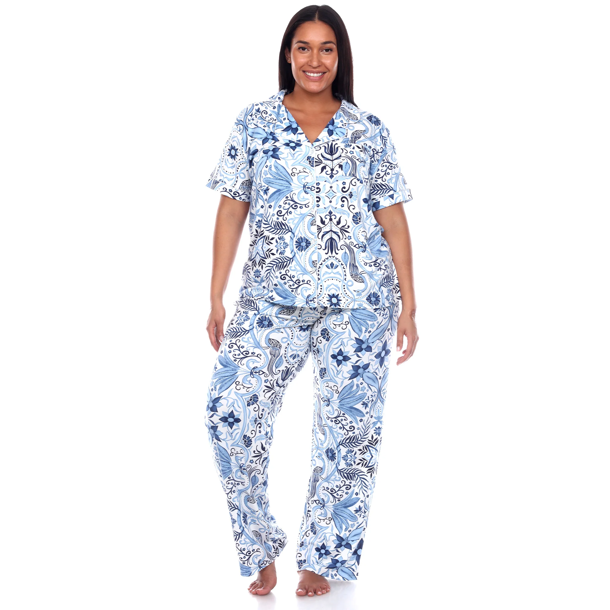 White Mark Women's Short Sleeve & Pants Tropical Pajama Set - Image 6