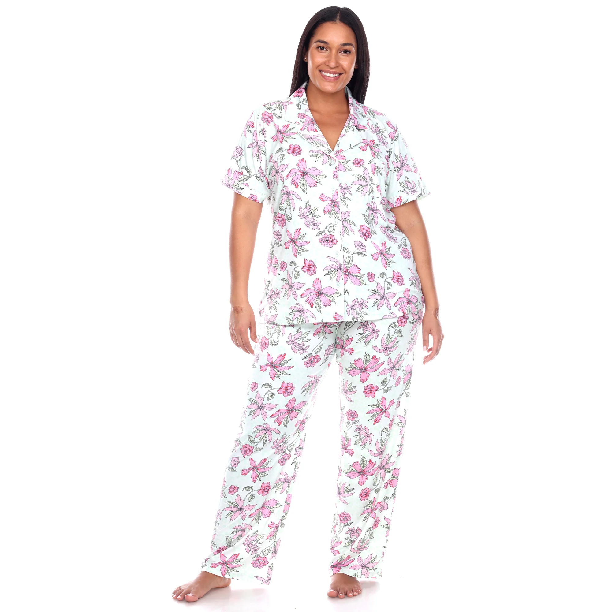 White Mark Women's Short Sleeve & Pants Tropical Pajama Set - Image 8