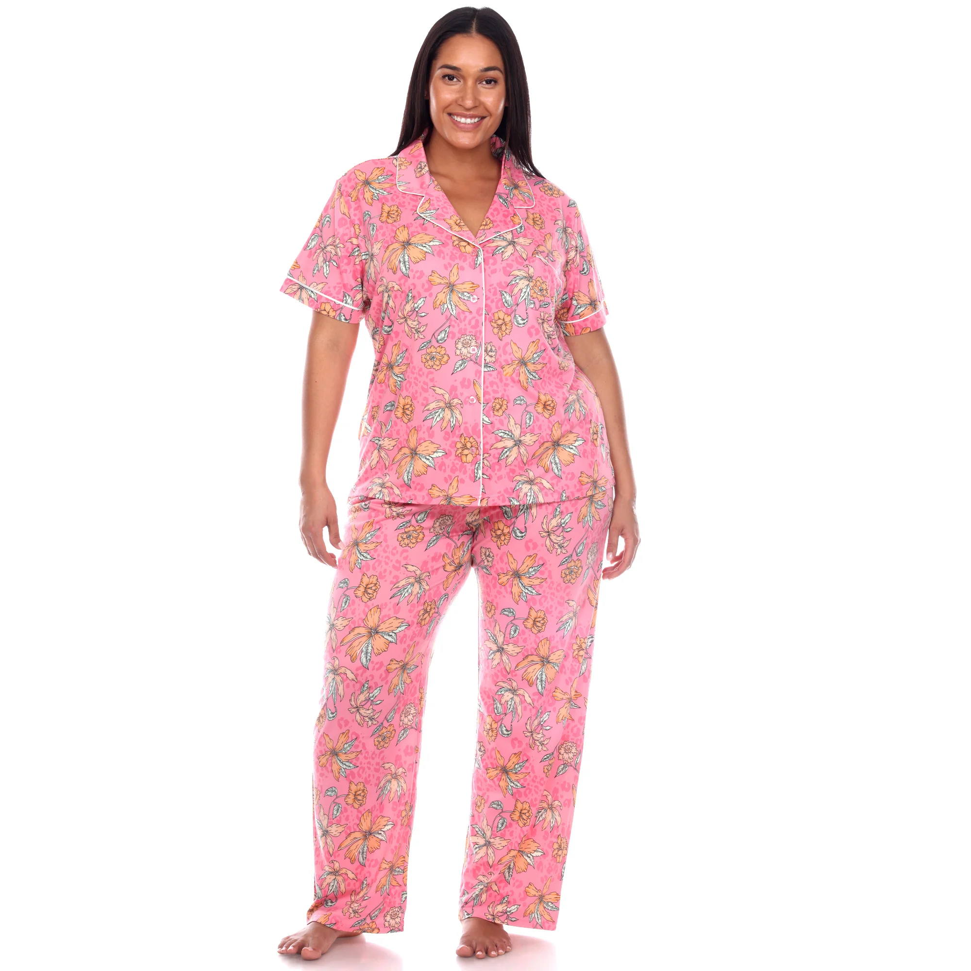 White Mark Women's Short Sleeve & Pants Tropical Pajama Set - Image 9