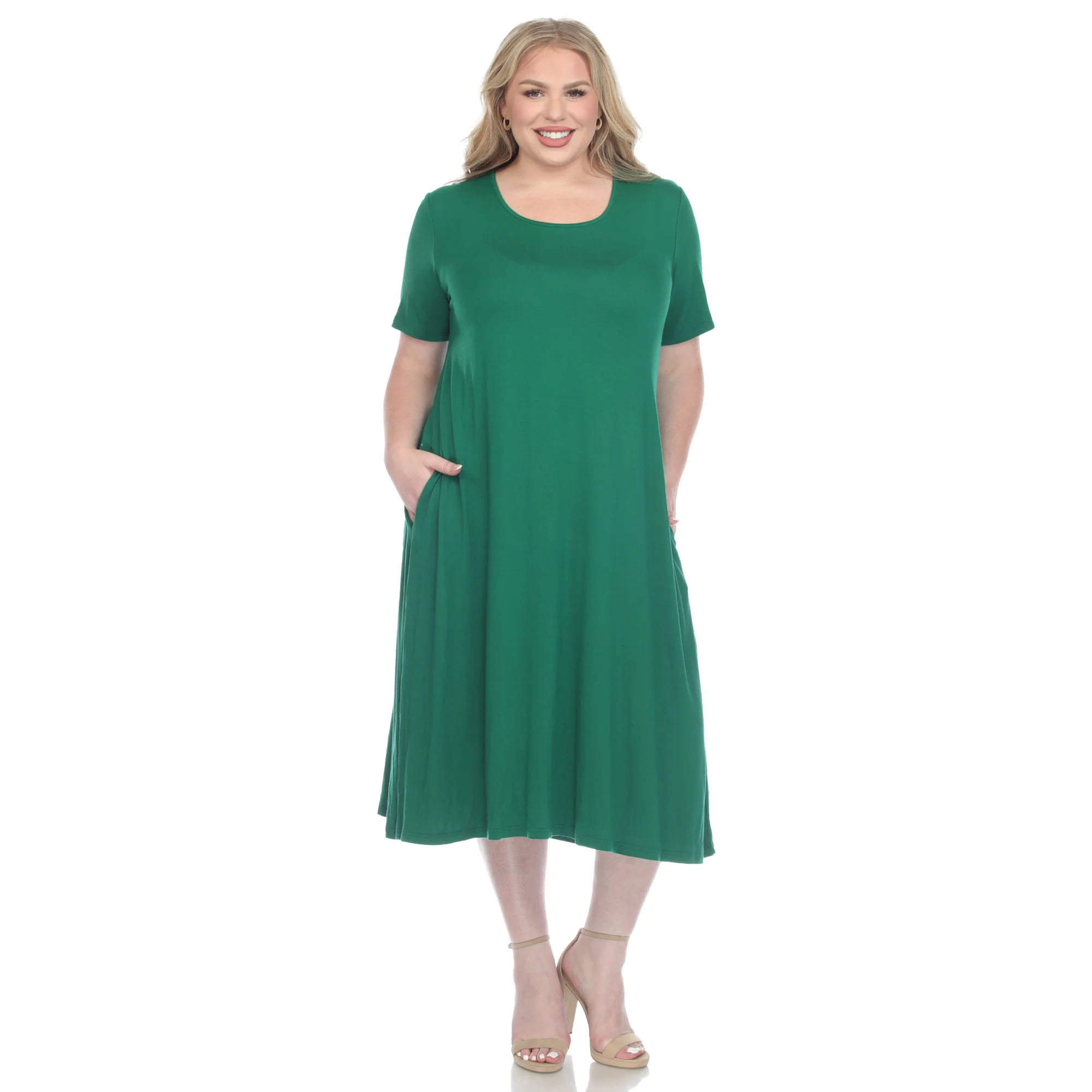 White Mark Women's Short Sleeve Pocket Swing Midi Dress - Image 10